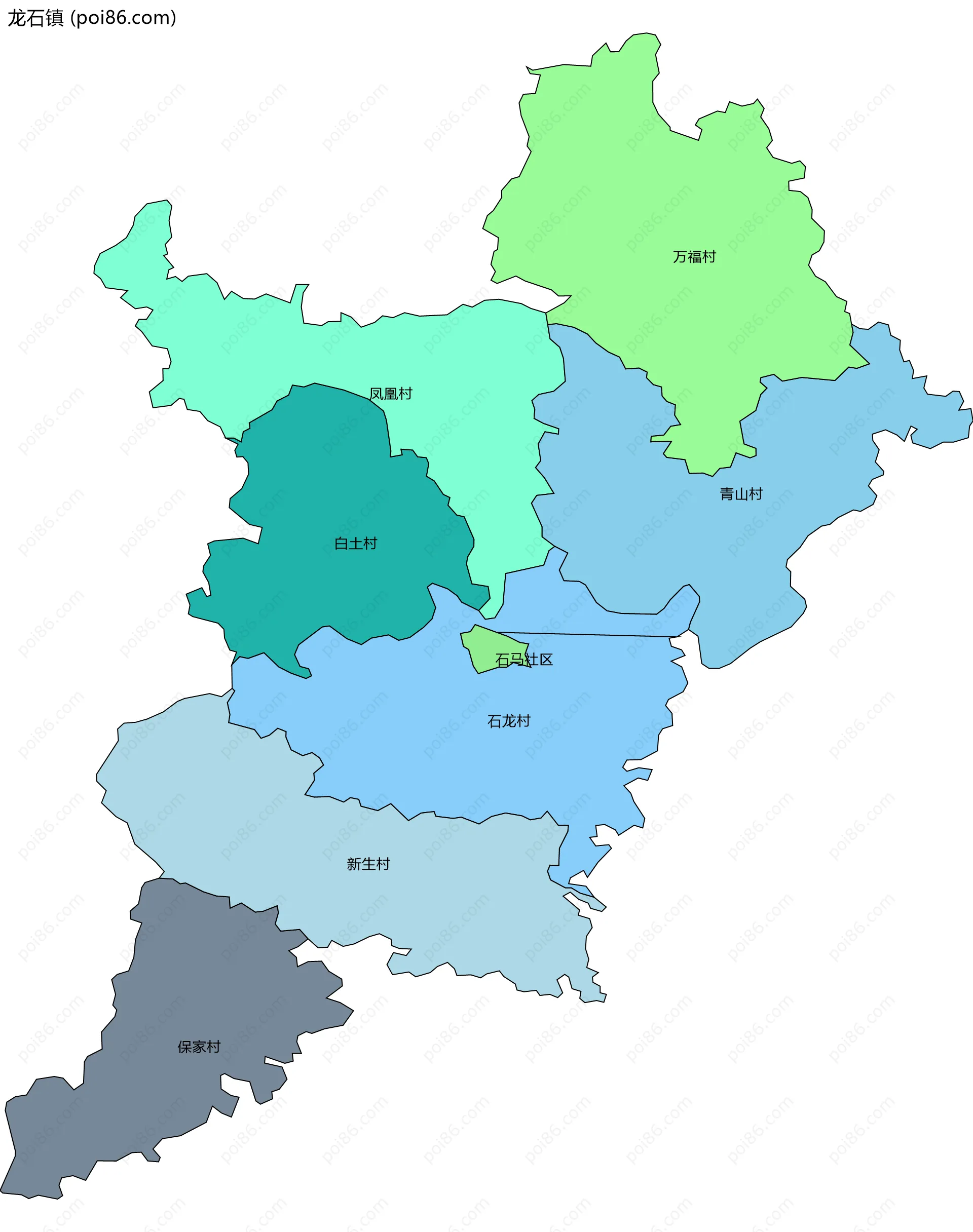 龙石镇边界地图(五级行政区划)