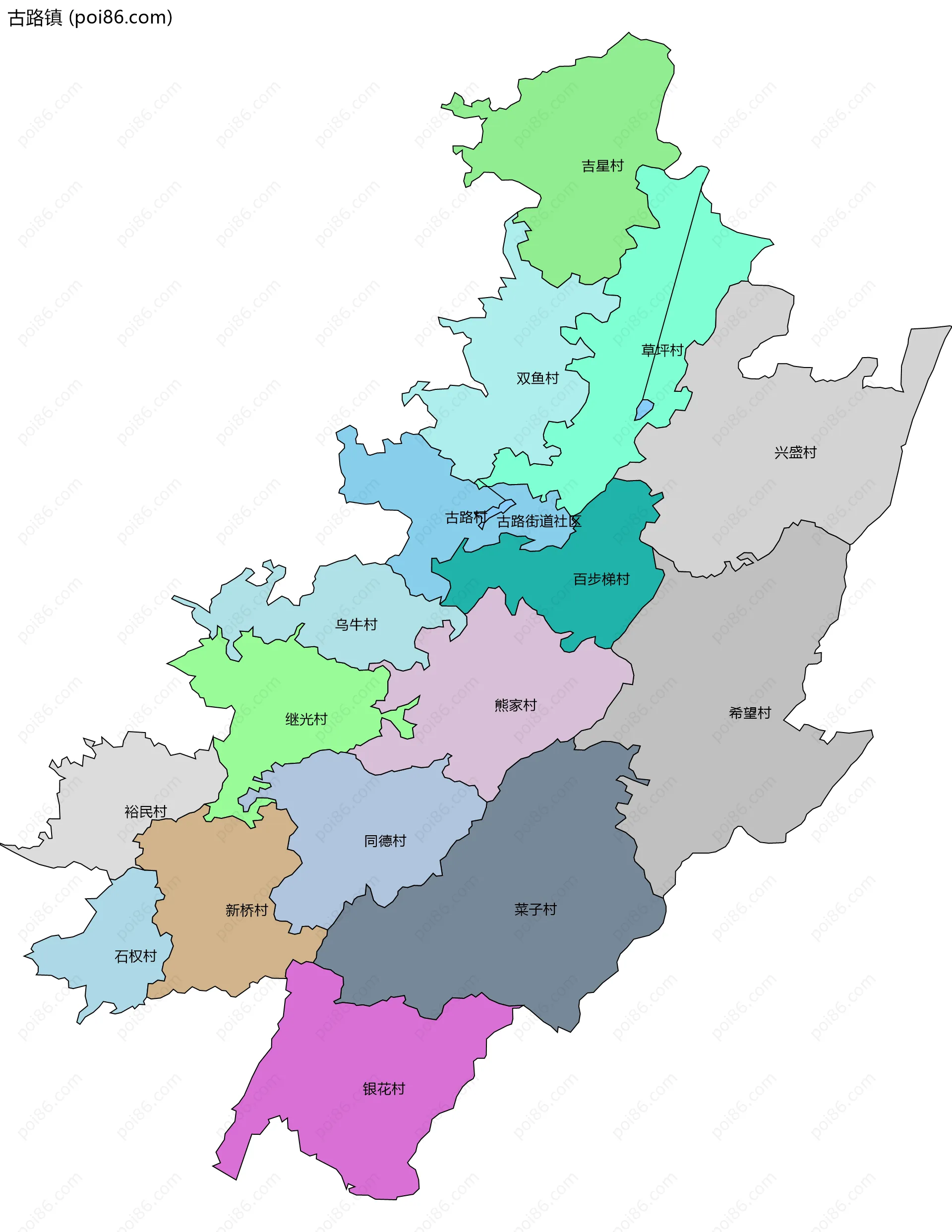 古路镇边界地图(五级行政区划)