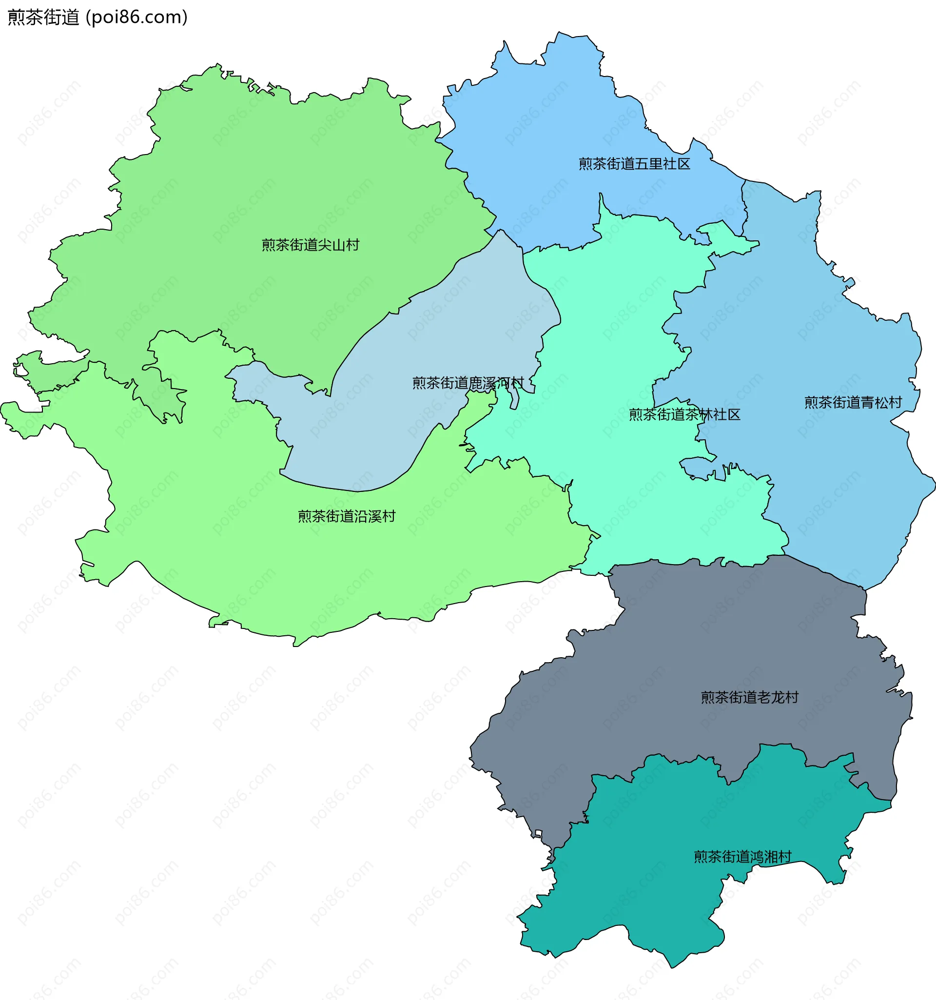 煎茶街道边界地图(五级行政区划)