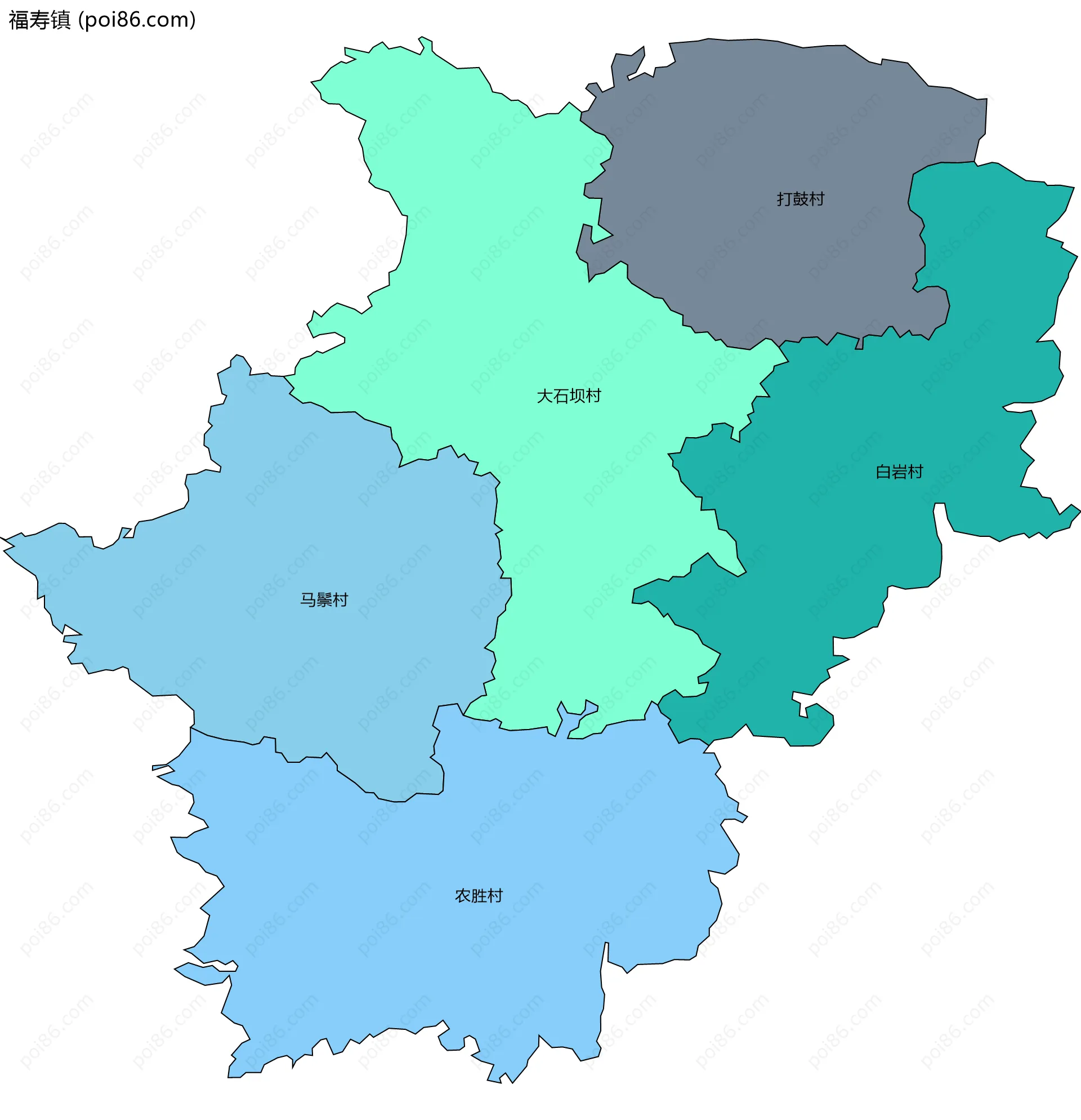 福寿镇边界地图(五级行政区划)