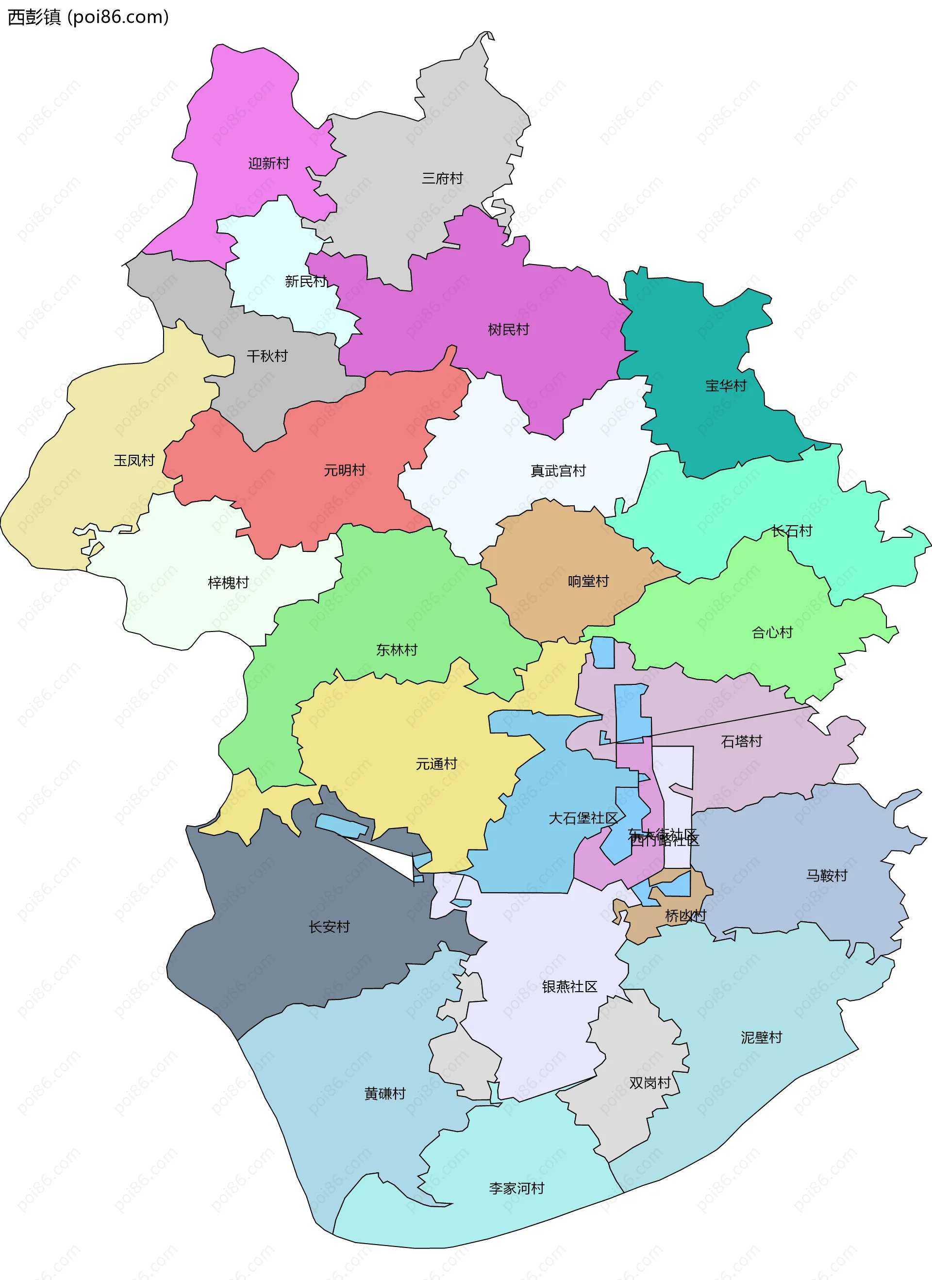 西彭镇边界地图(五级行政区划)