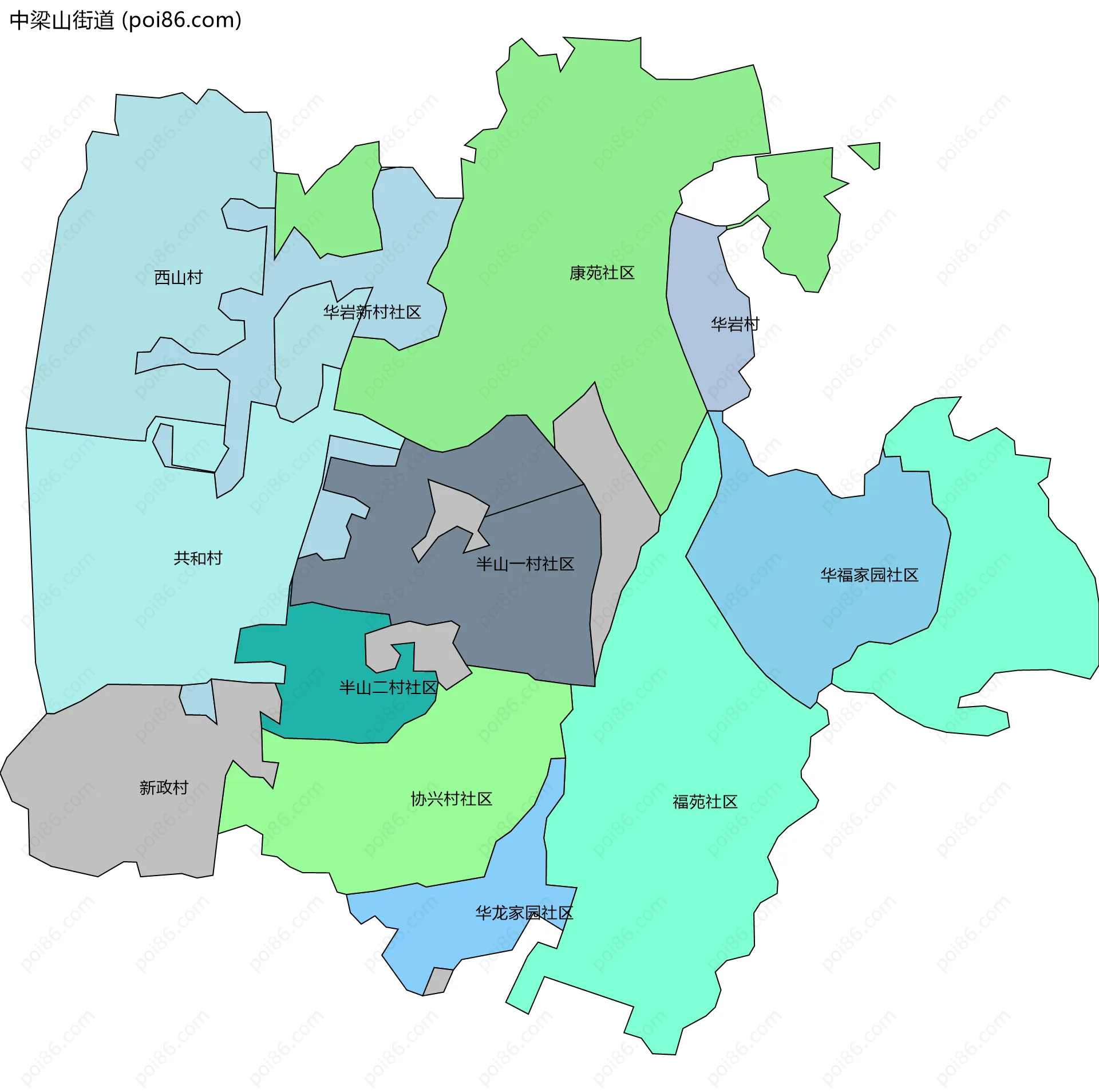 中梁山街道边界地图(五级行政区划)