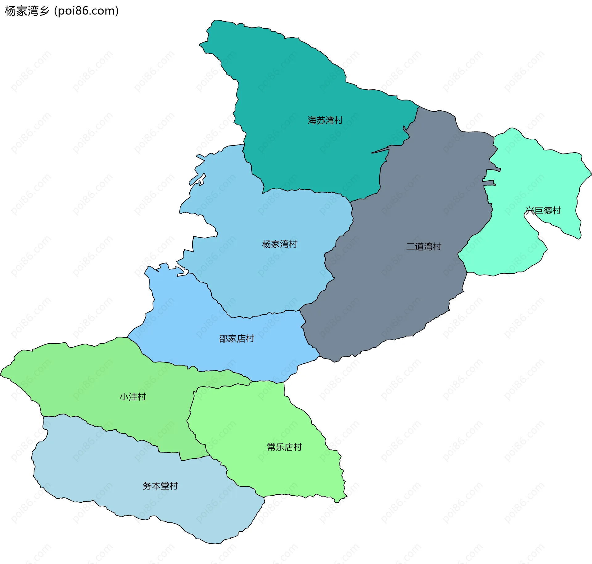 杨家湾乡边界地图(五级行政区划)