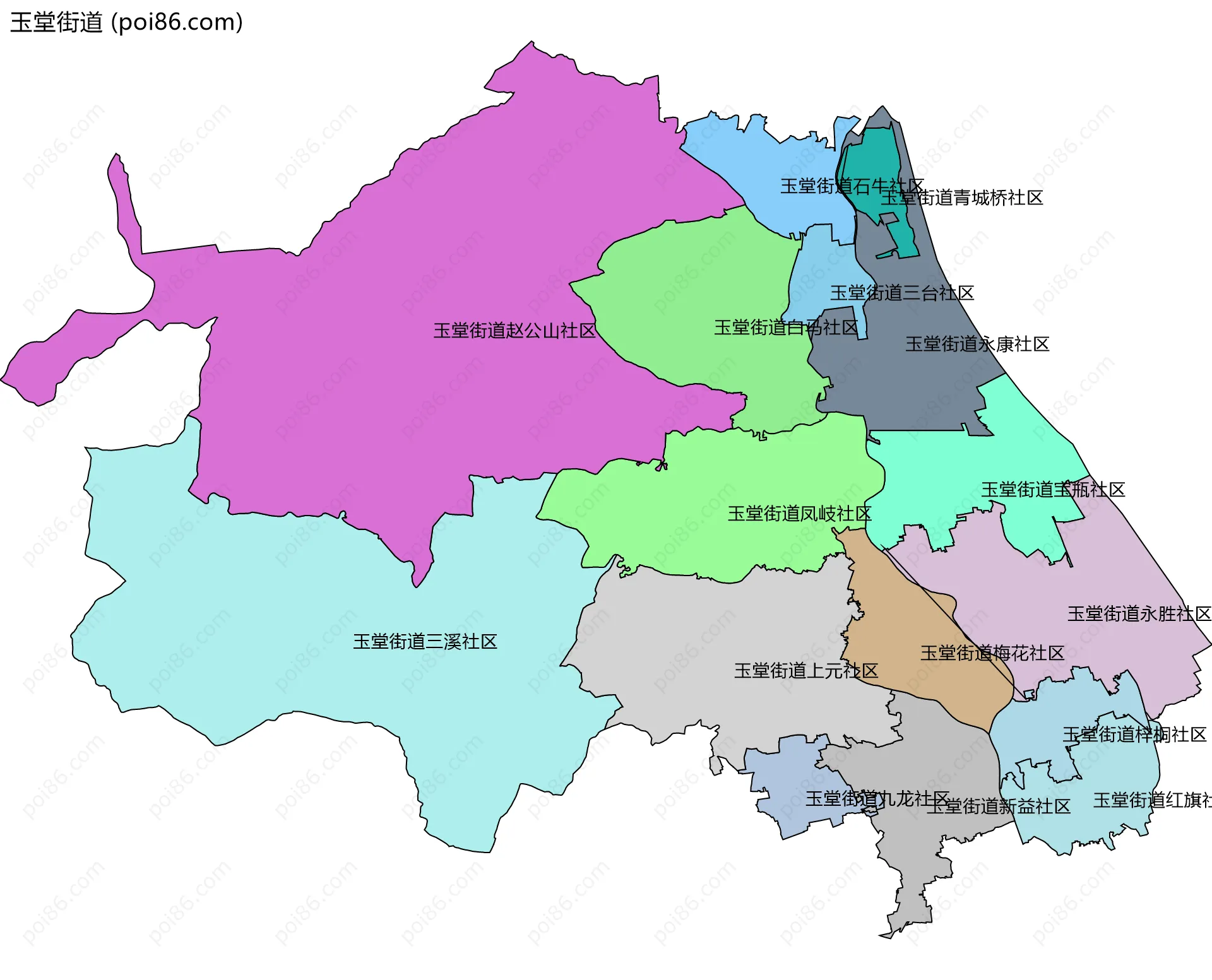 玉堂街道边界地图(五级行政区划)