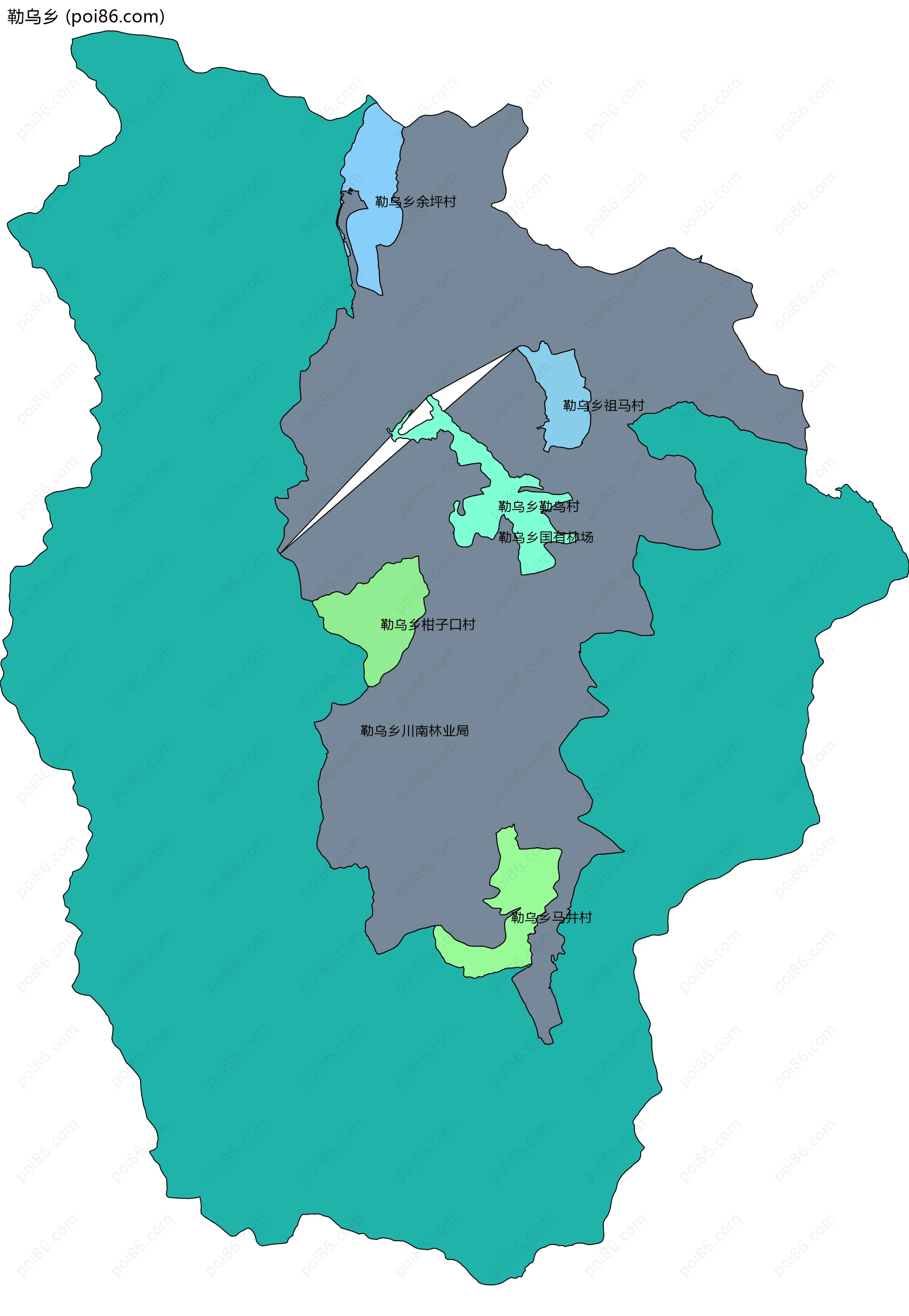 勒乌乡边界地图(五级行政区划)