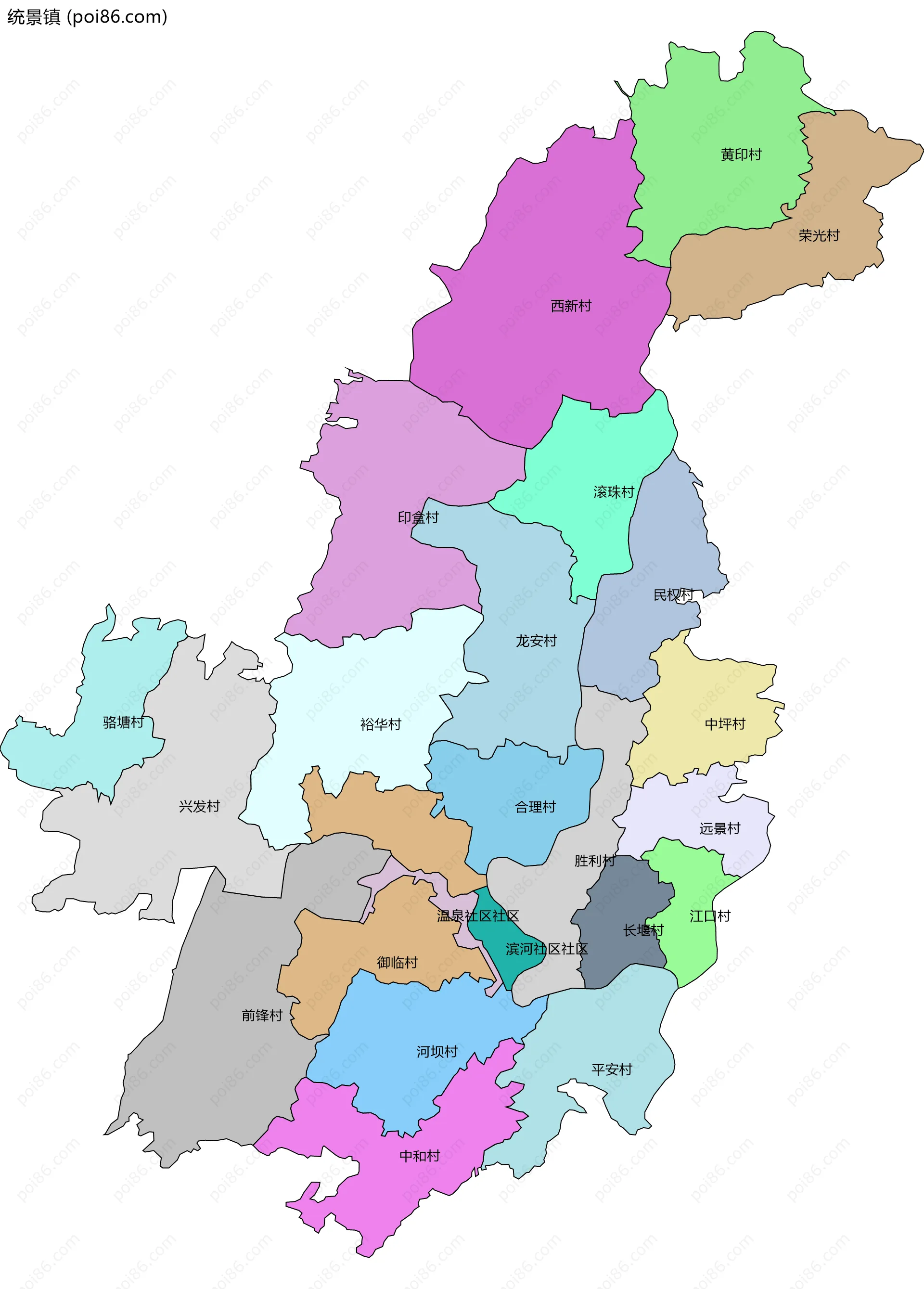 统景镇边界地图(五级行政区划)