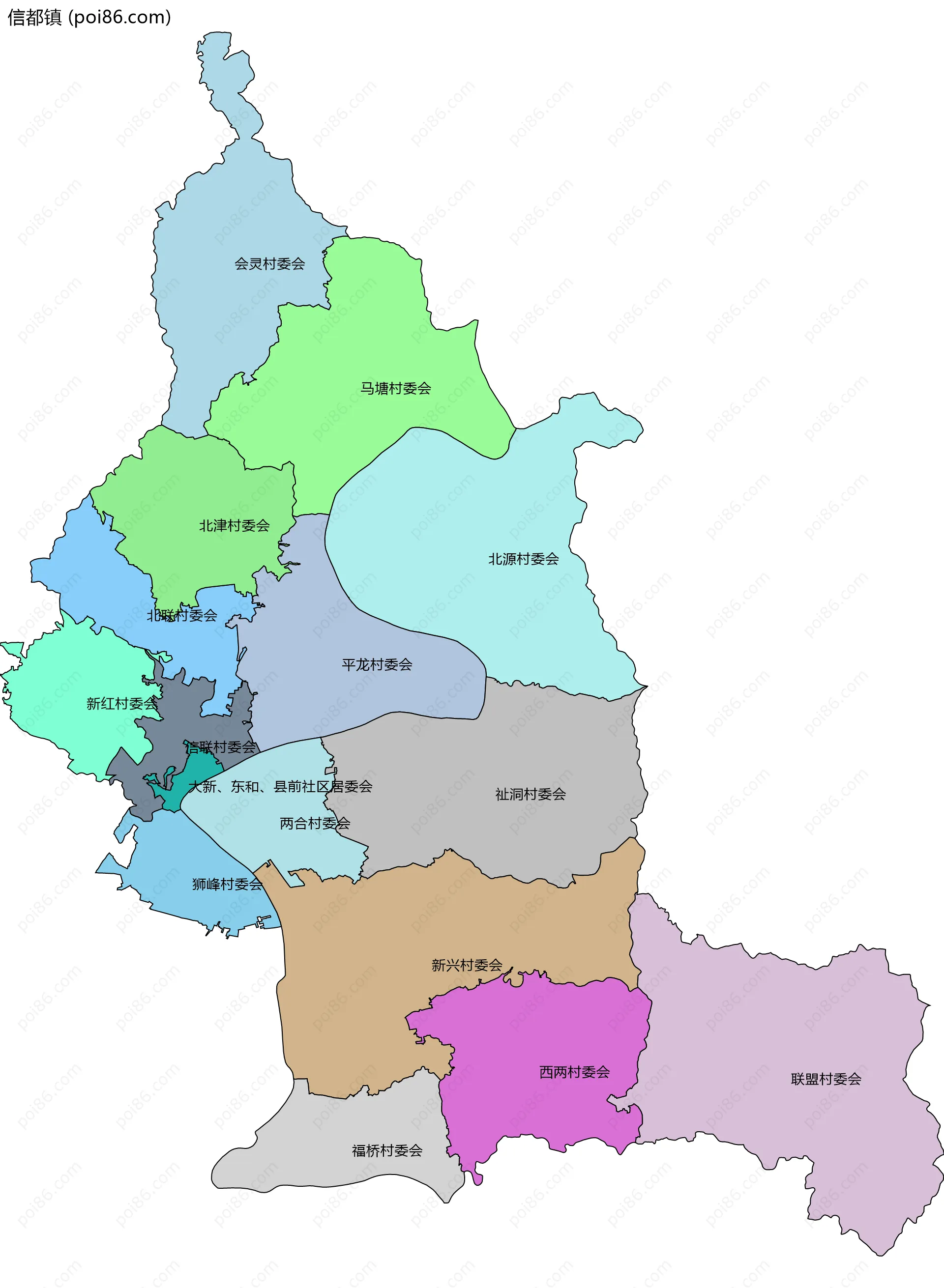 信都镇边界地图(五级行政区划)