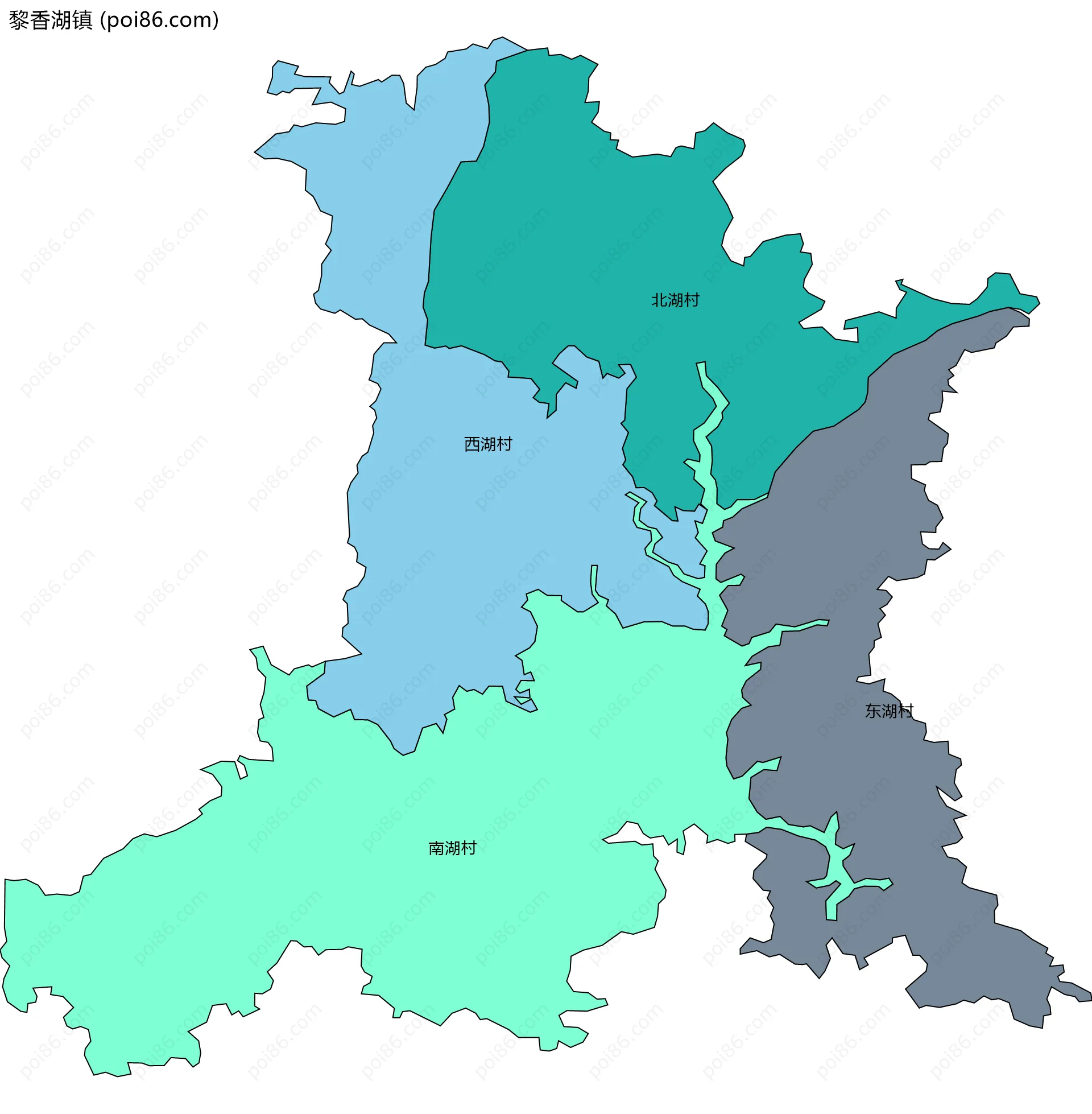 黎香湖镇边界地图(五级行政区划)