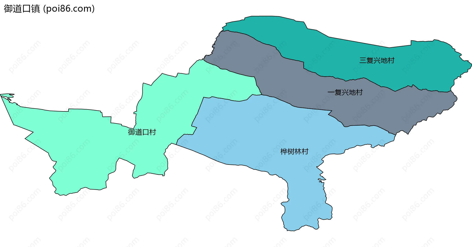 御道口镇边界地图(五级行政区划)