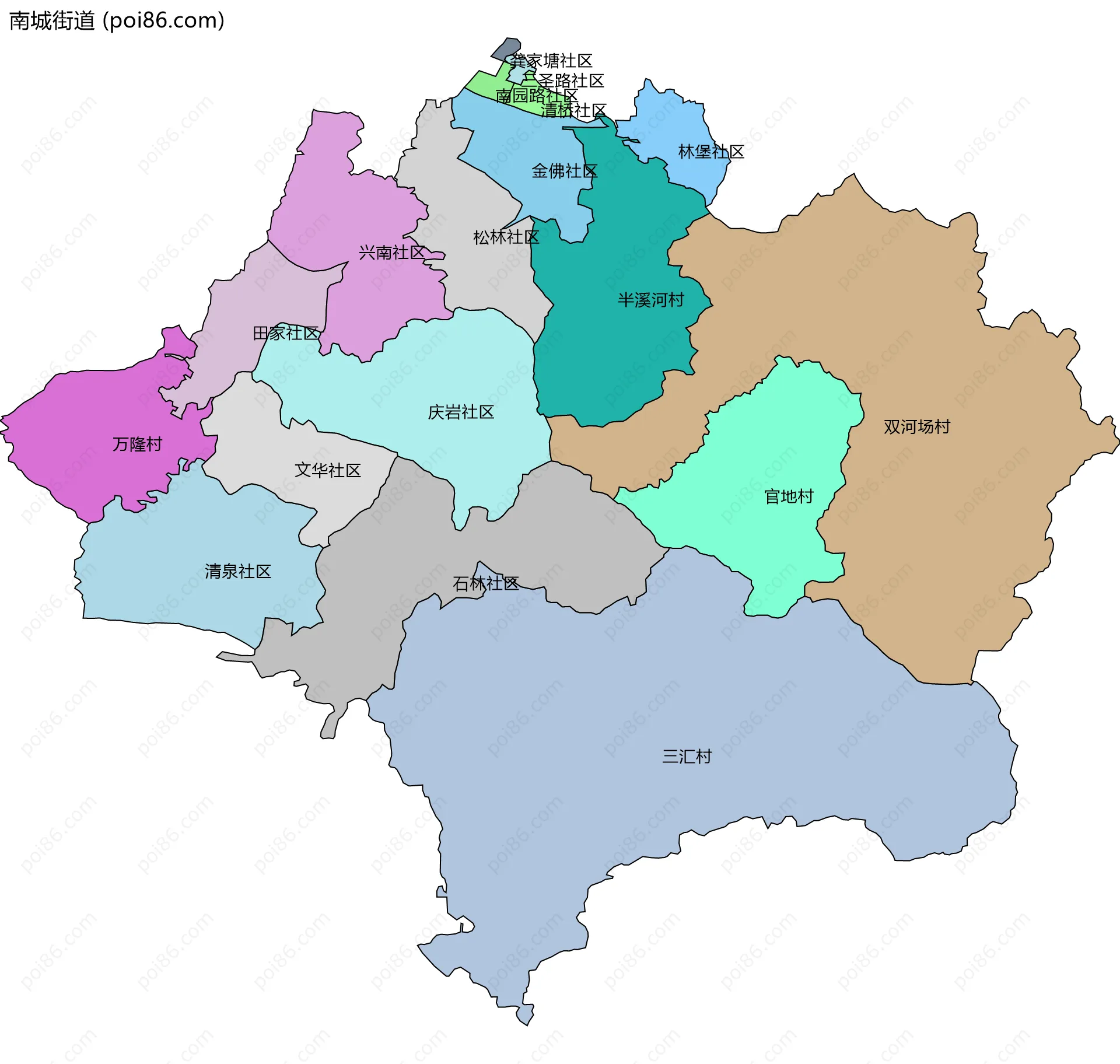 南城街道边界地图(五级行政区划)