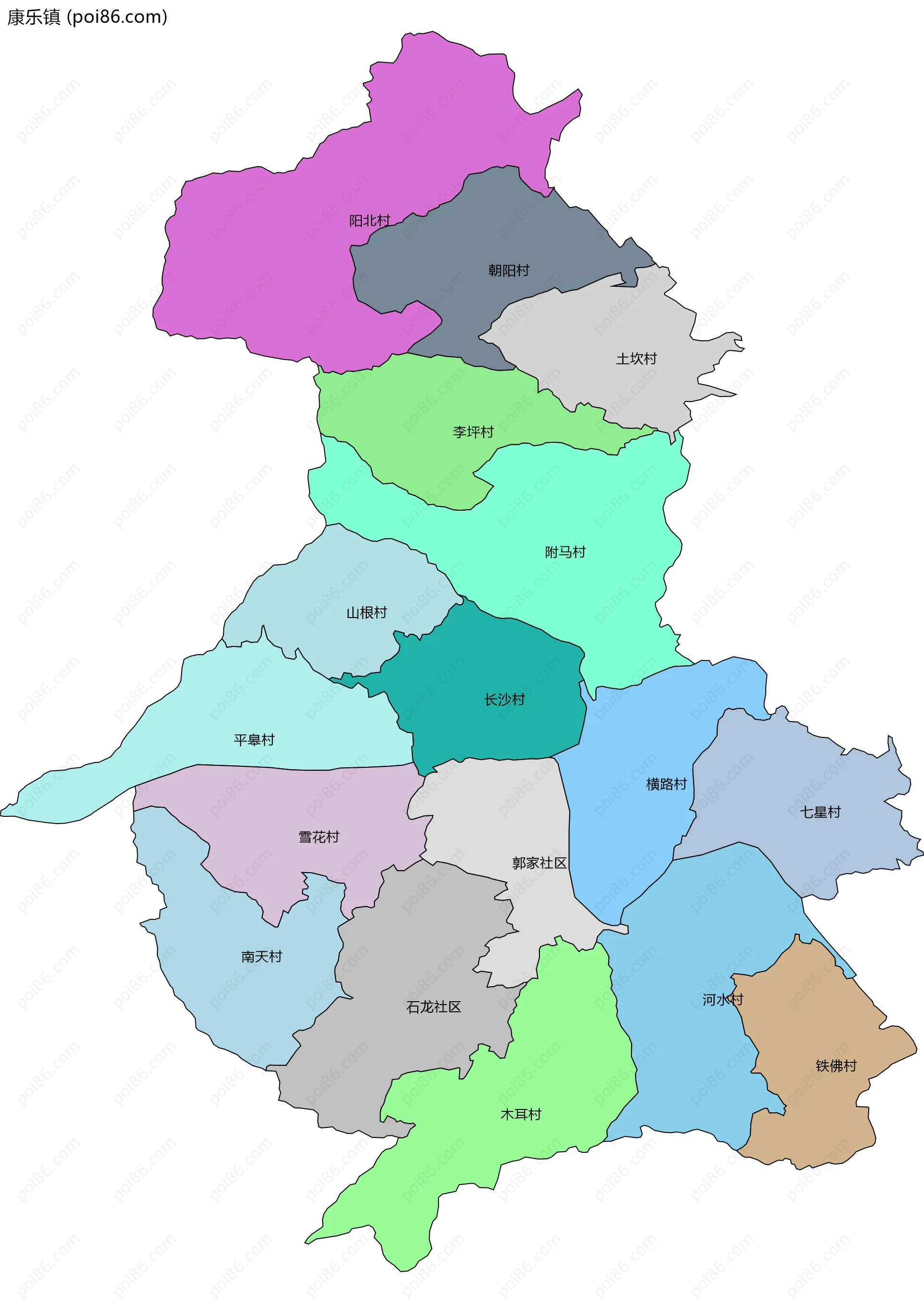 康乐镇边界地图(五级行政区划)