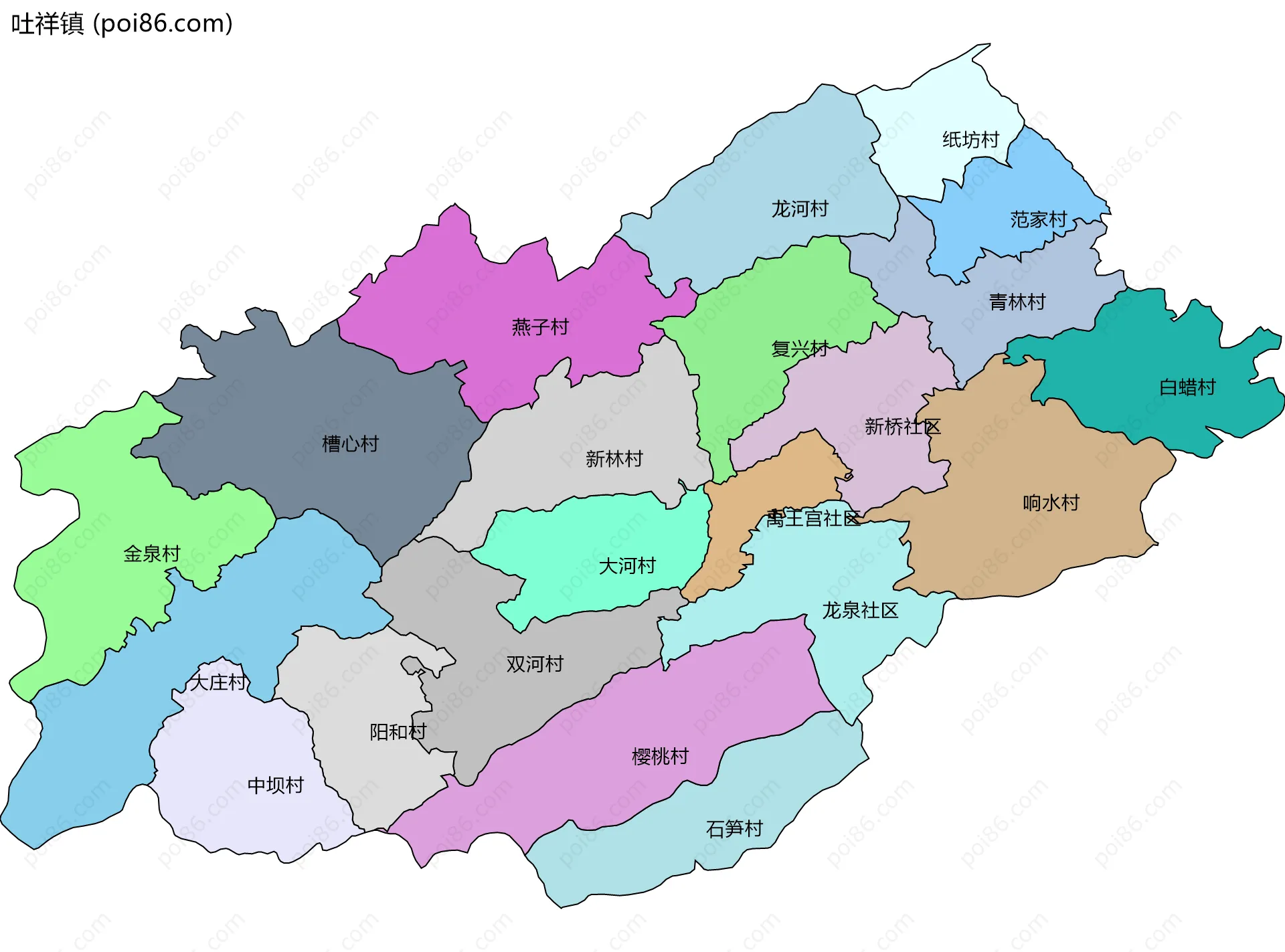 吐祥镇边界地图(五级行政区划)