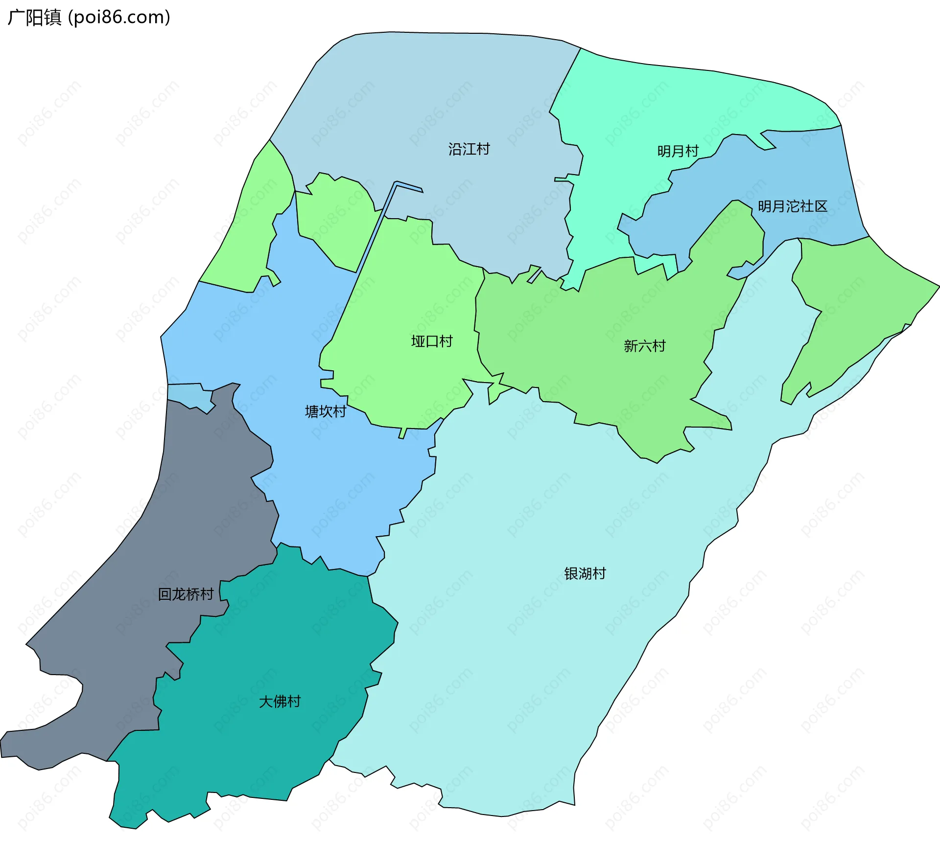 广阳镇边界地图(五级行政区划)