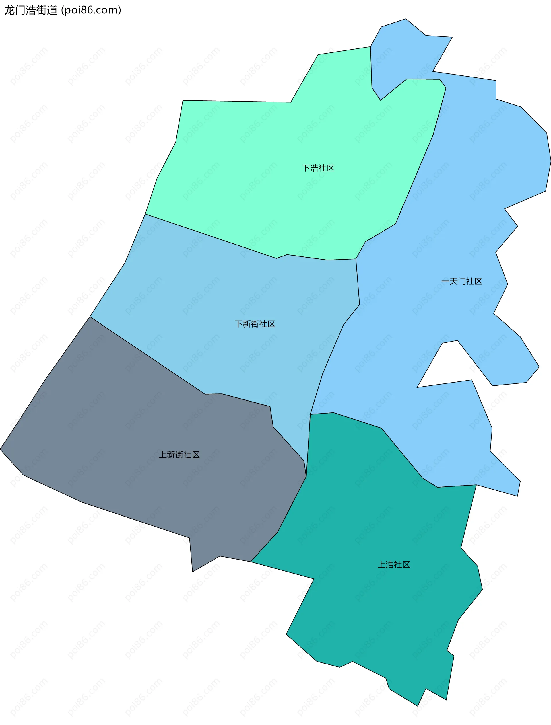 龙门浩街道边界地图(五级行政区划)