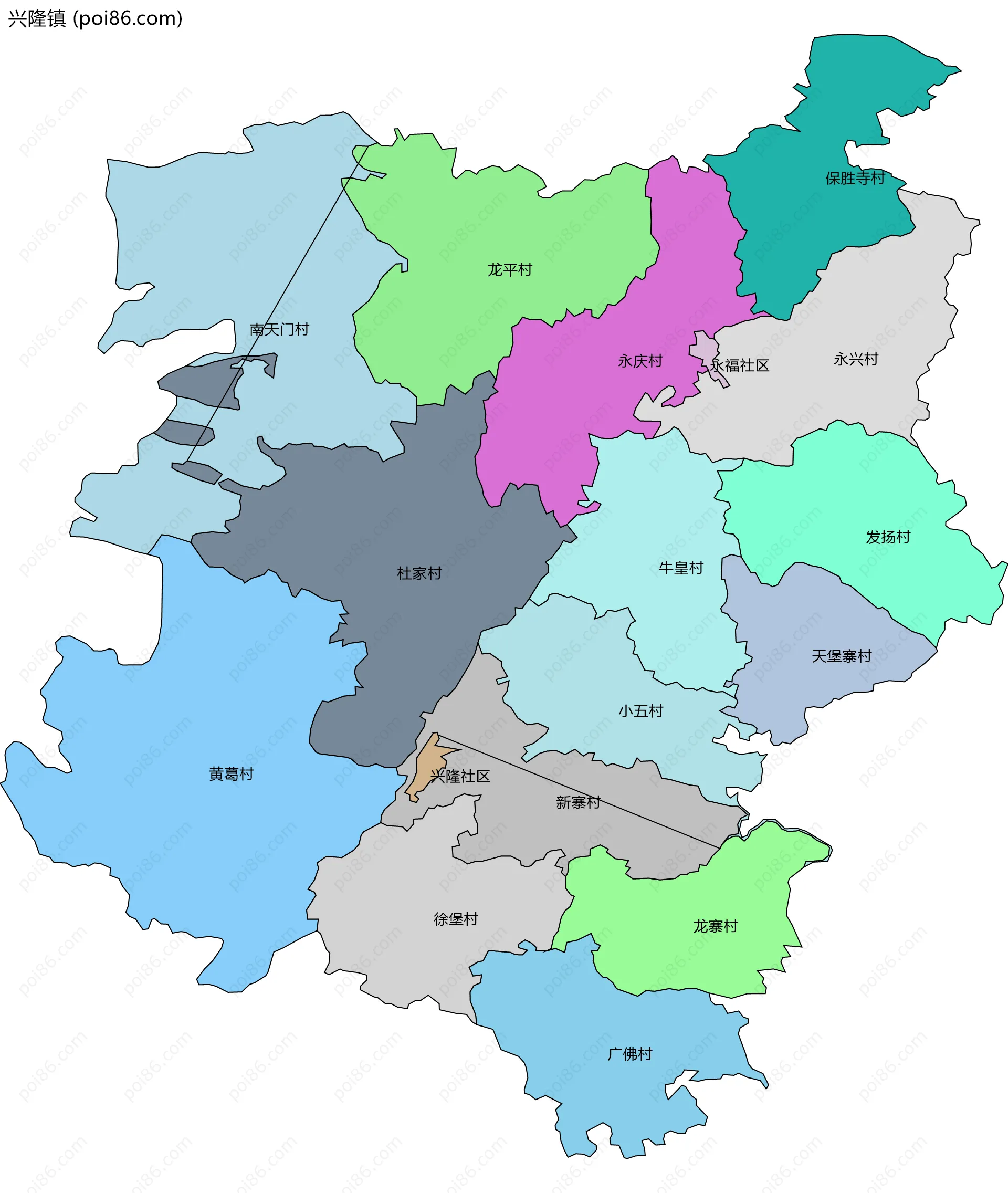 兴隆镇边界地图(五级行政区划)