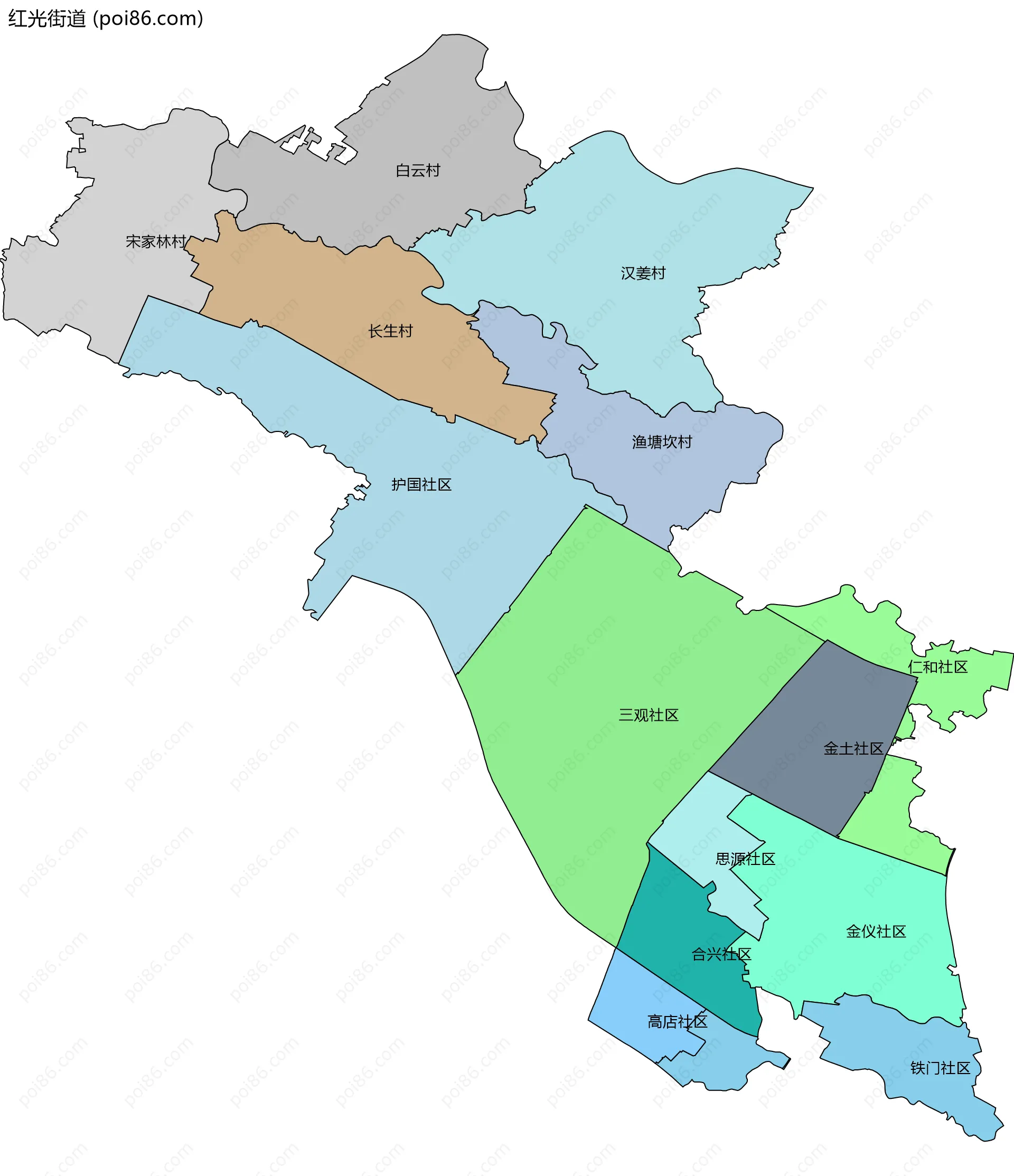 红光街道边界地图(五级行政区划)