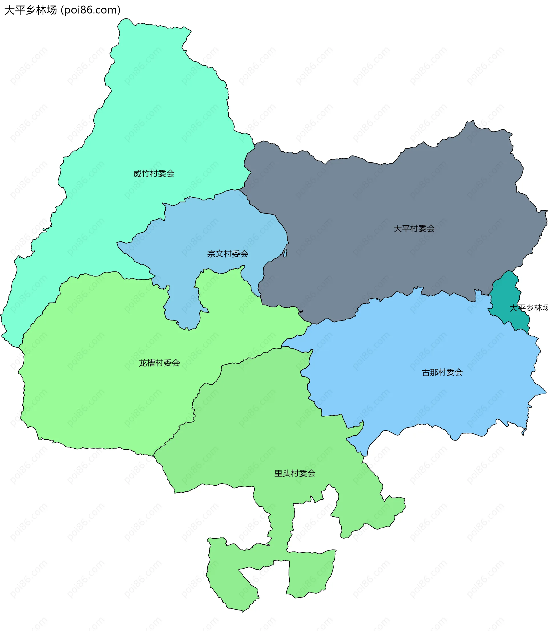 大平乡林场边界地图(五级行政区划)