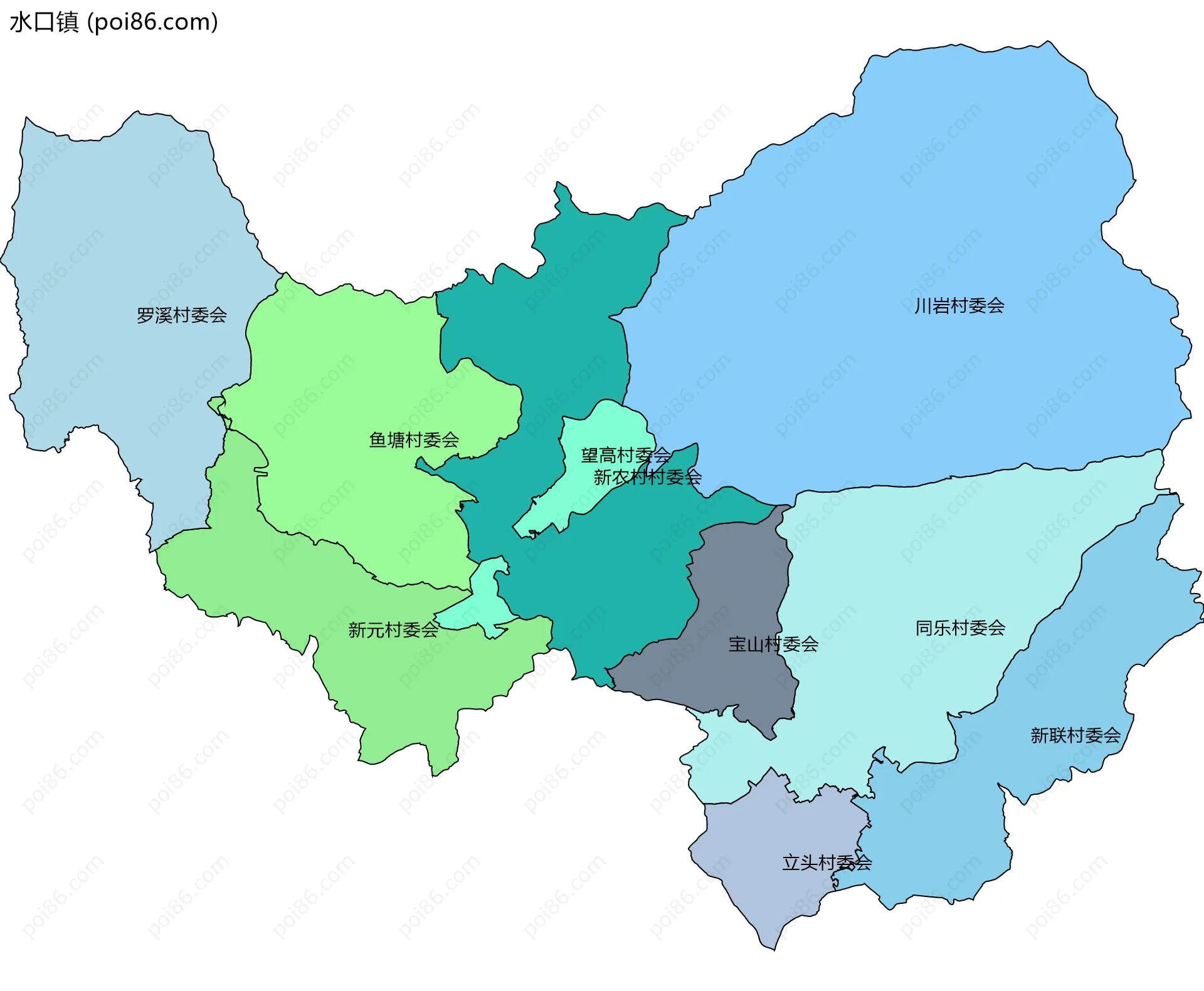 水口镇边界地图(五级行政区划)