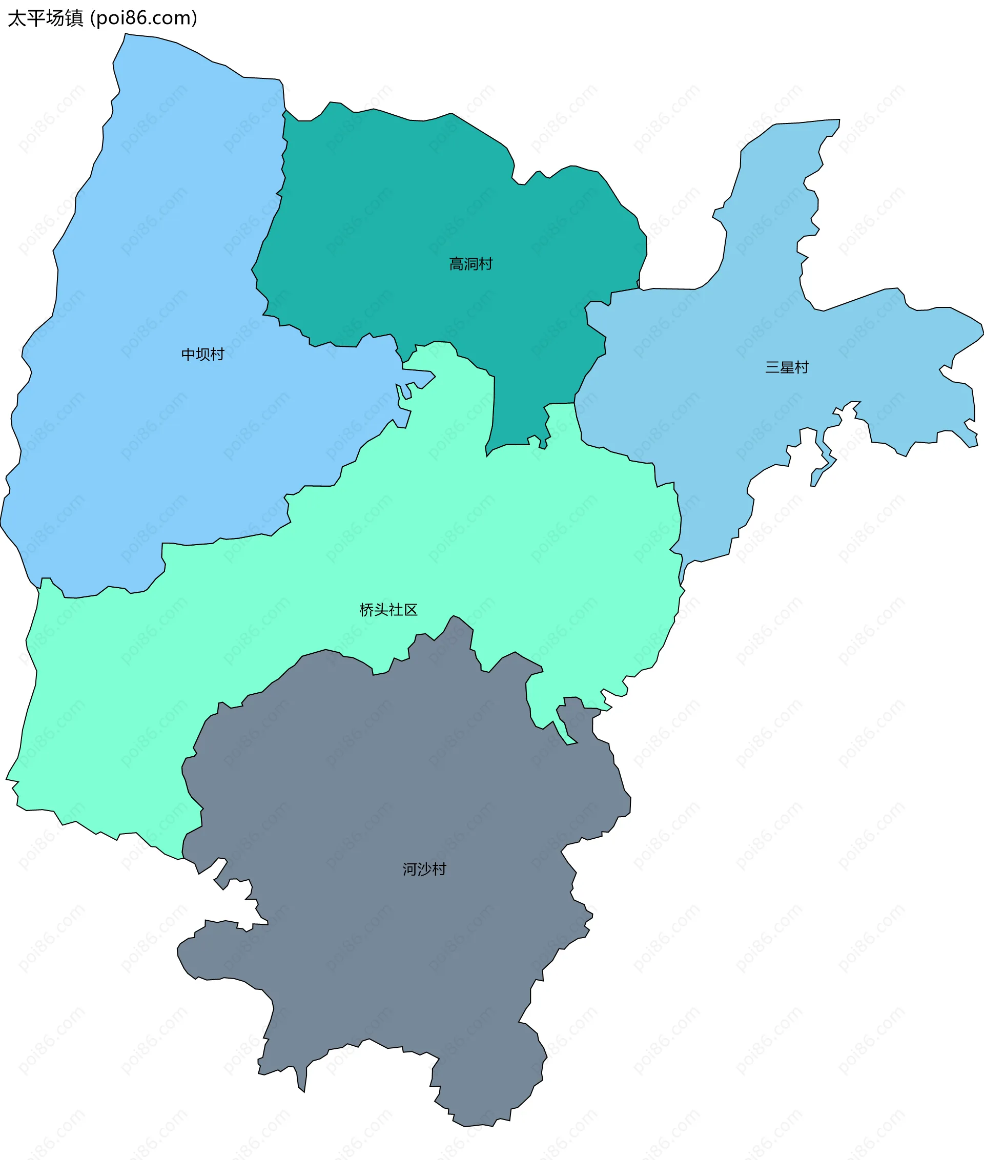 太平场镇边界地图(五级行政区划)
