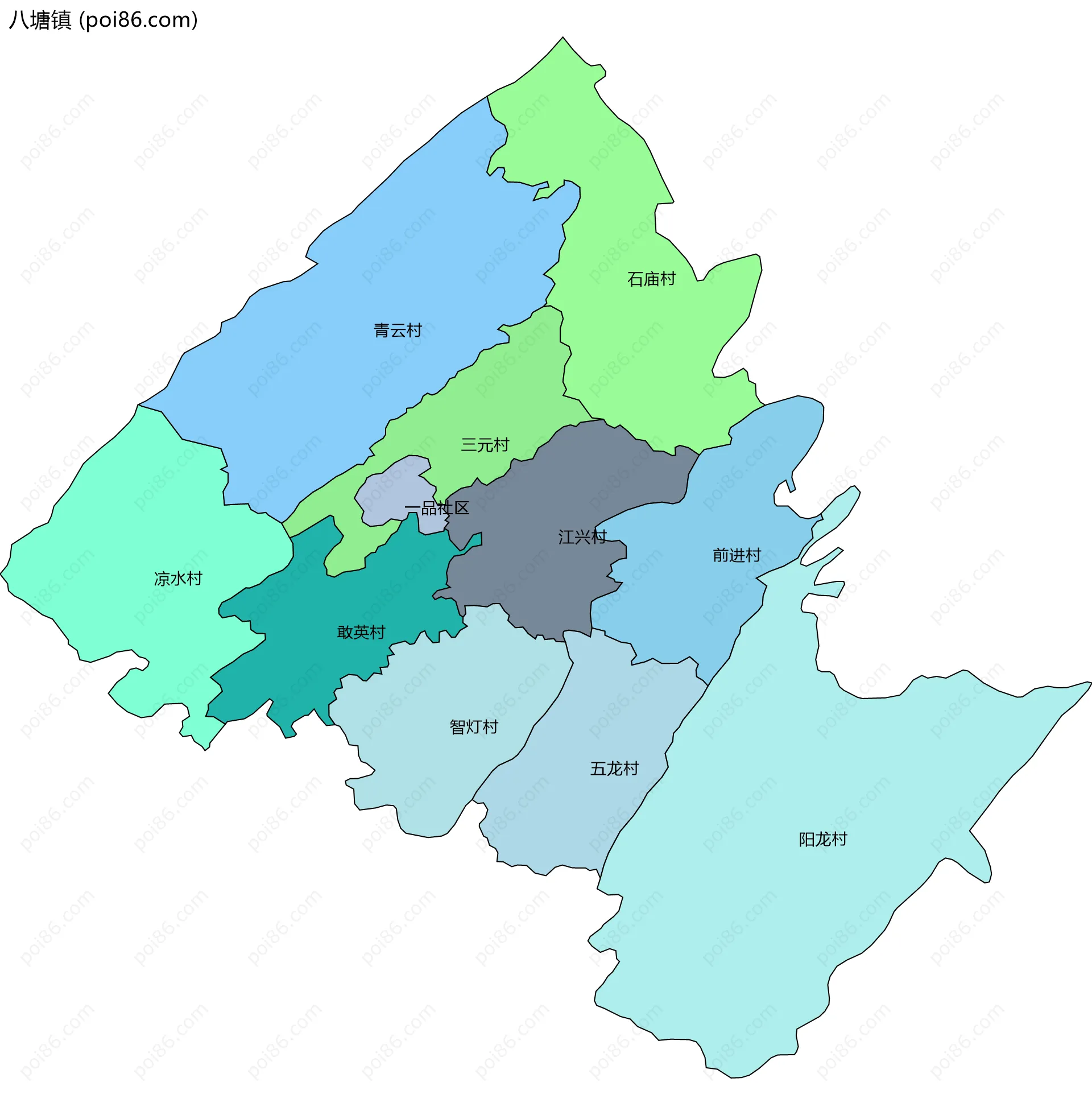 八塘镇边界地图(五级行政区划)