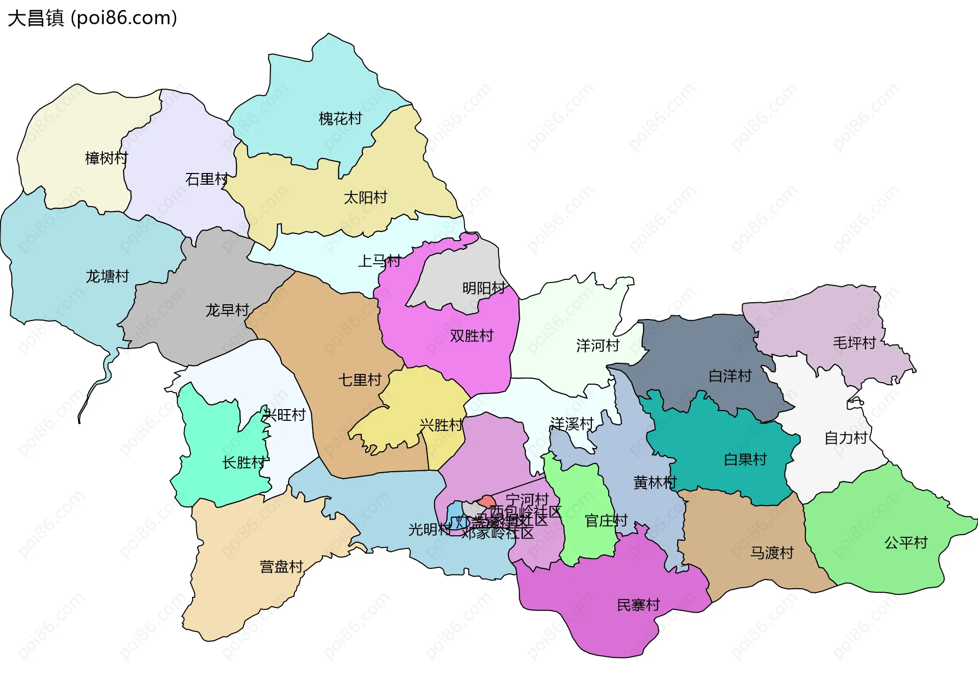 大昌镇边界地图(五级行政区划)