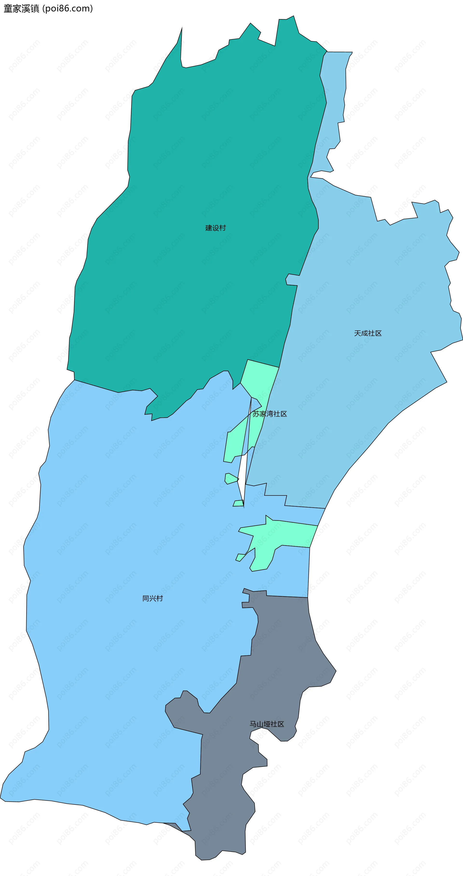 童家溪镇边界地图(五级行政区划)