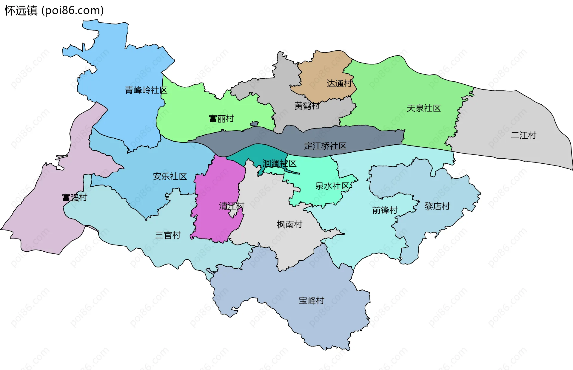 怀远镇边界地图(五级行政区划)