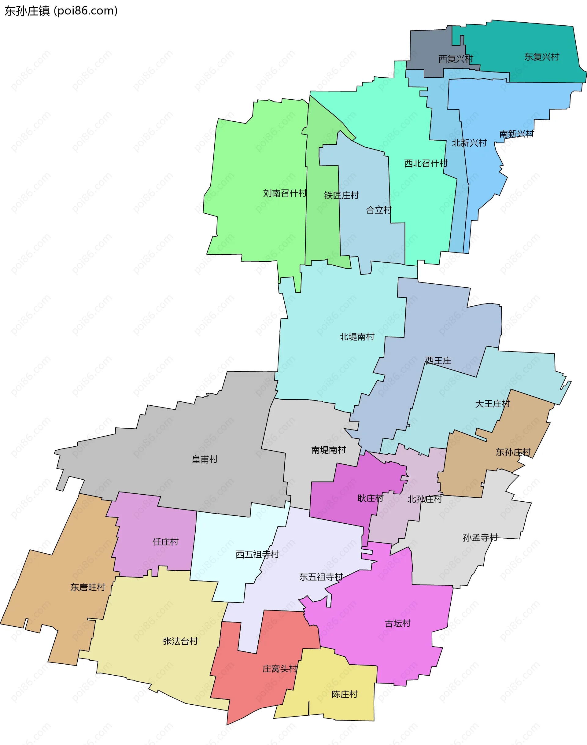 东孙庄镇边界地图(五级行政区划)