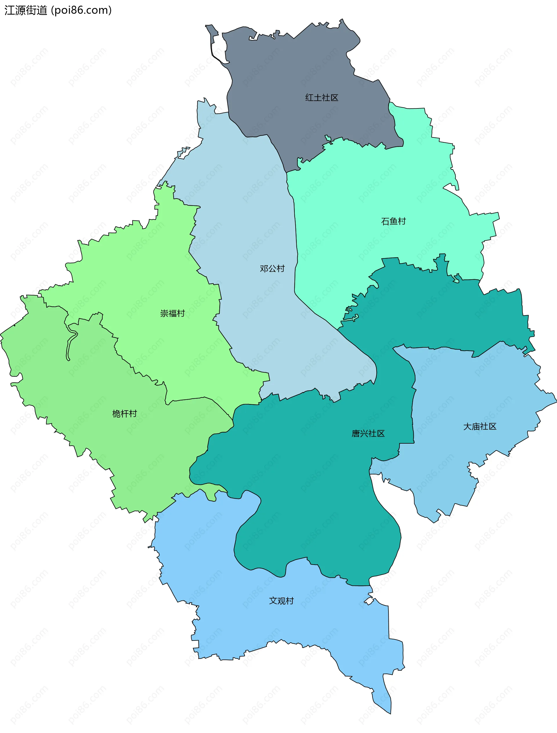 江源街道边界地图(五级行政区划)