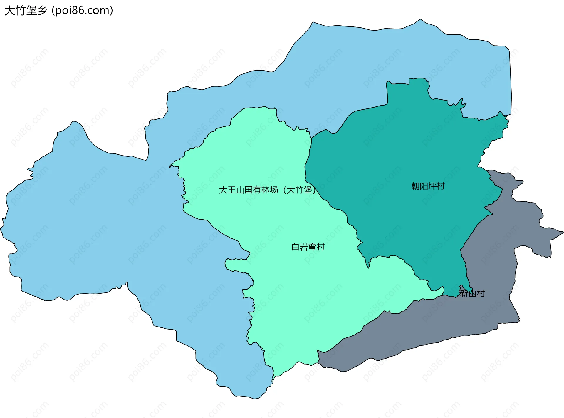 大竹堡乡边界地图(五级行政区划)