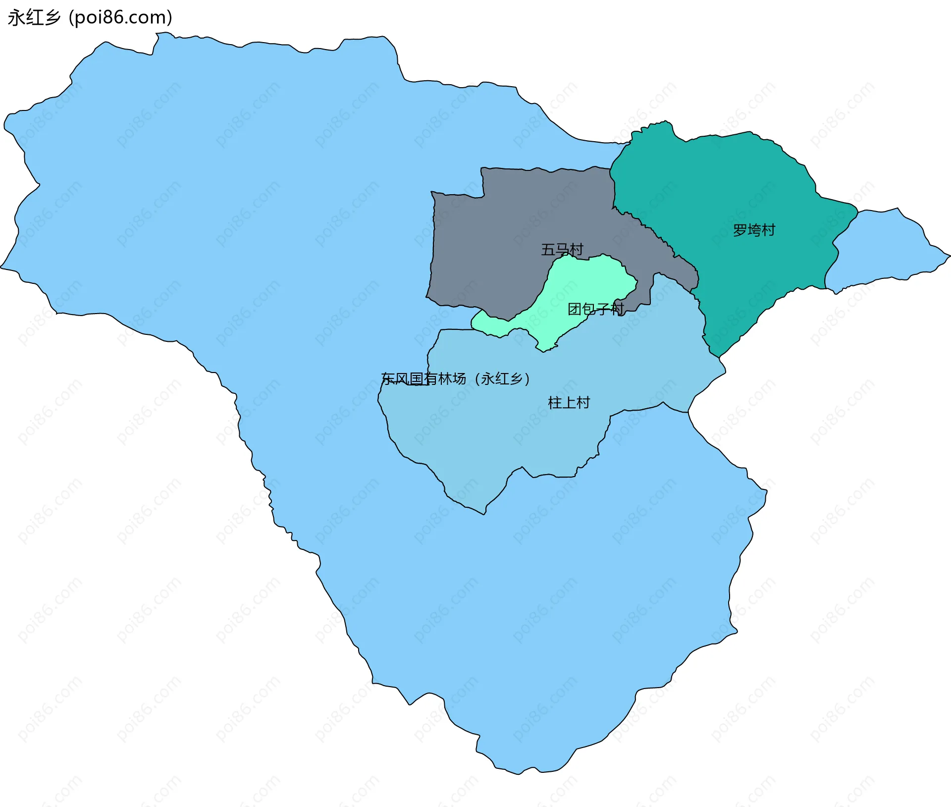 永红乡边界地图(五级行政区划)