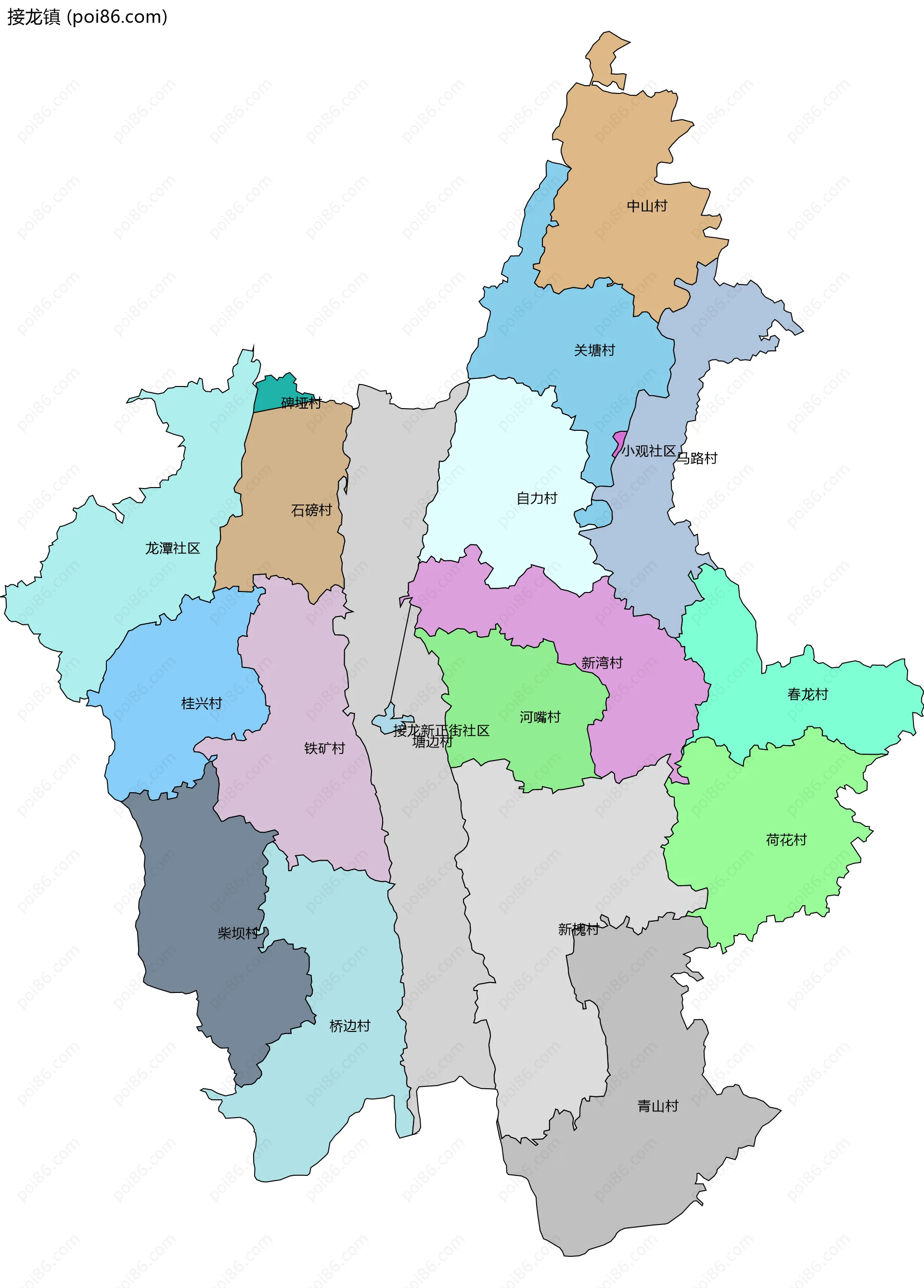 接龙镇边界地图(五级行政区划)