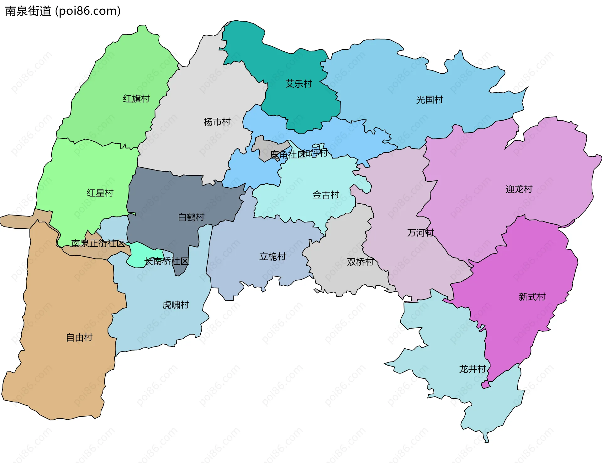 南泉街道边界地图(五级行政区划)