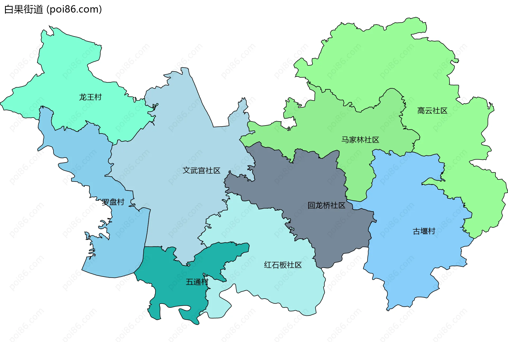 白果街道边界地图(五级行政区划)