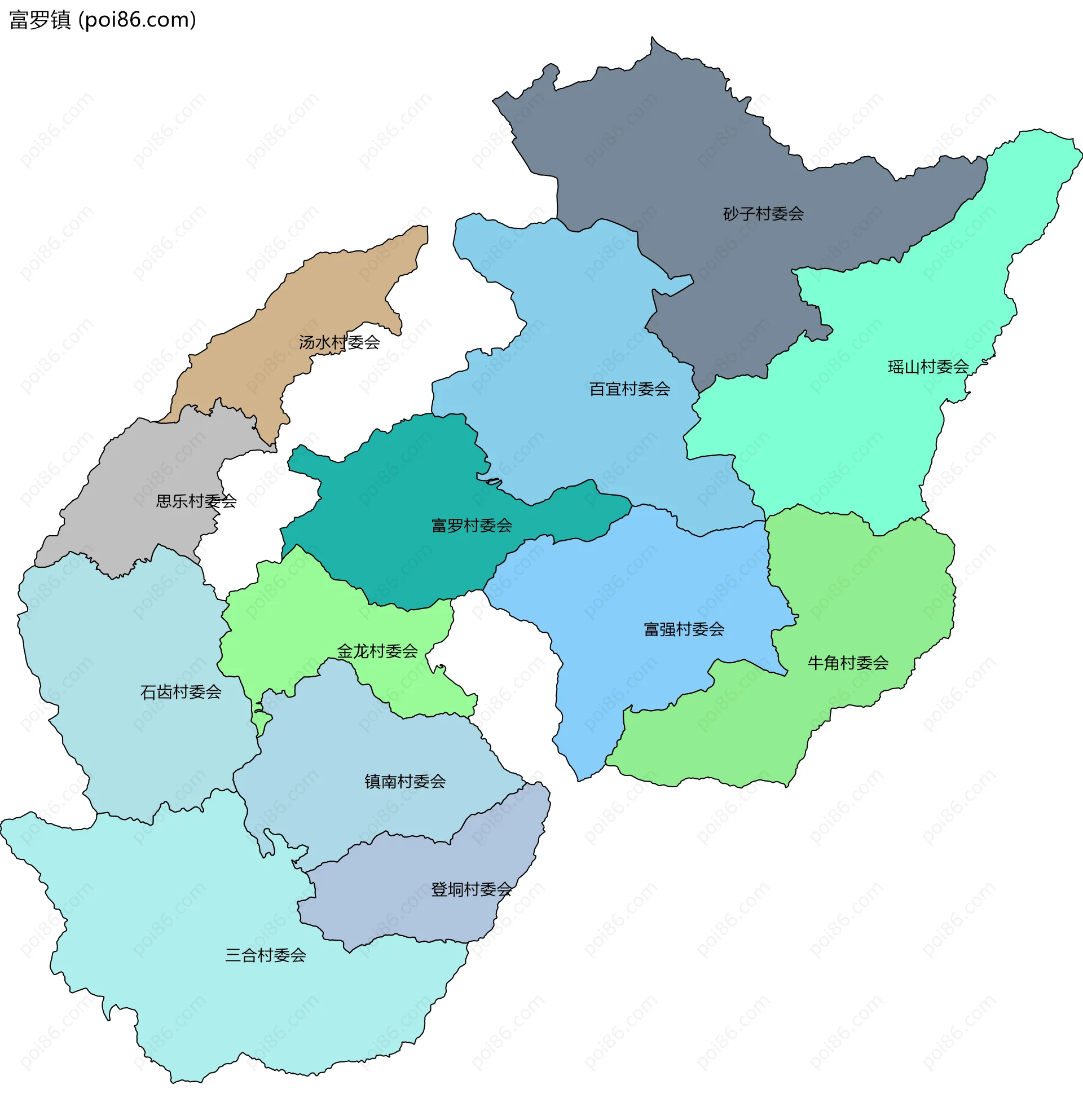 富罗镇边界地图(五级行政区划)