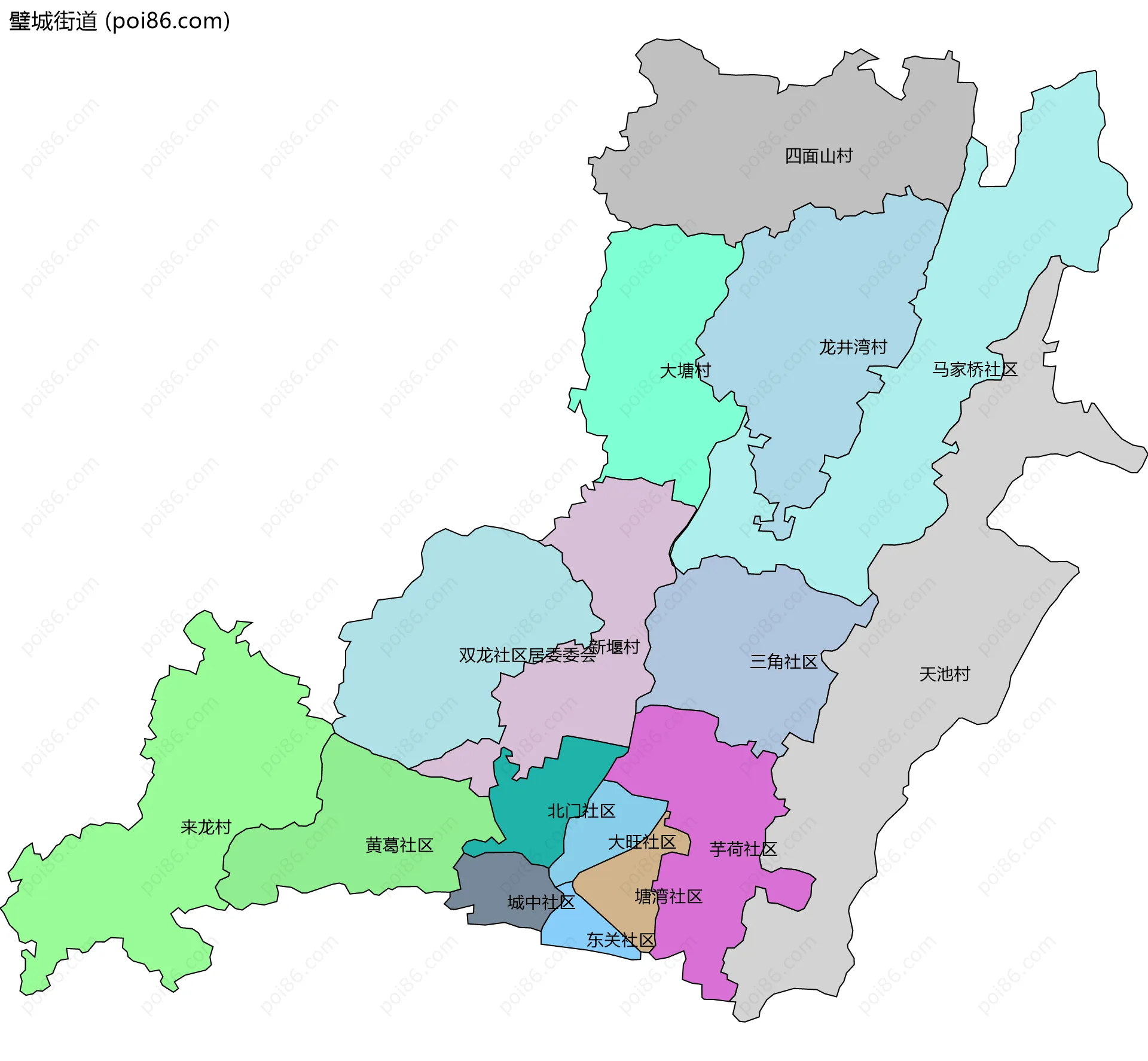 璧城街道边界地图(五级行政区划)