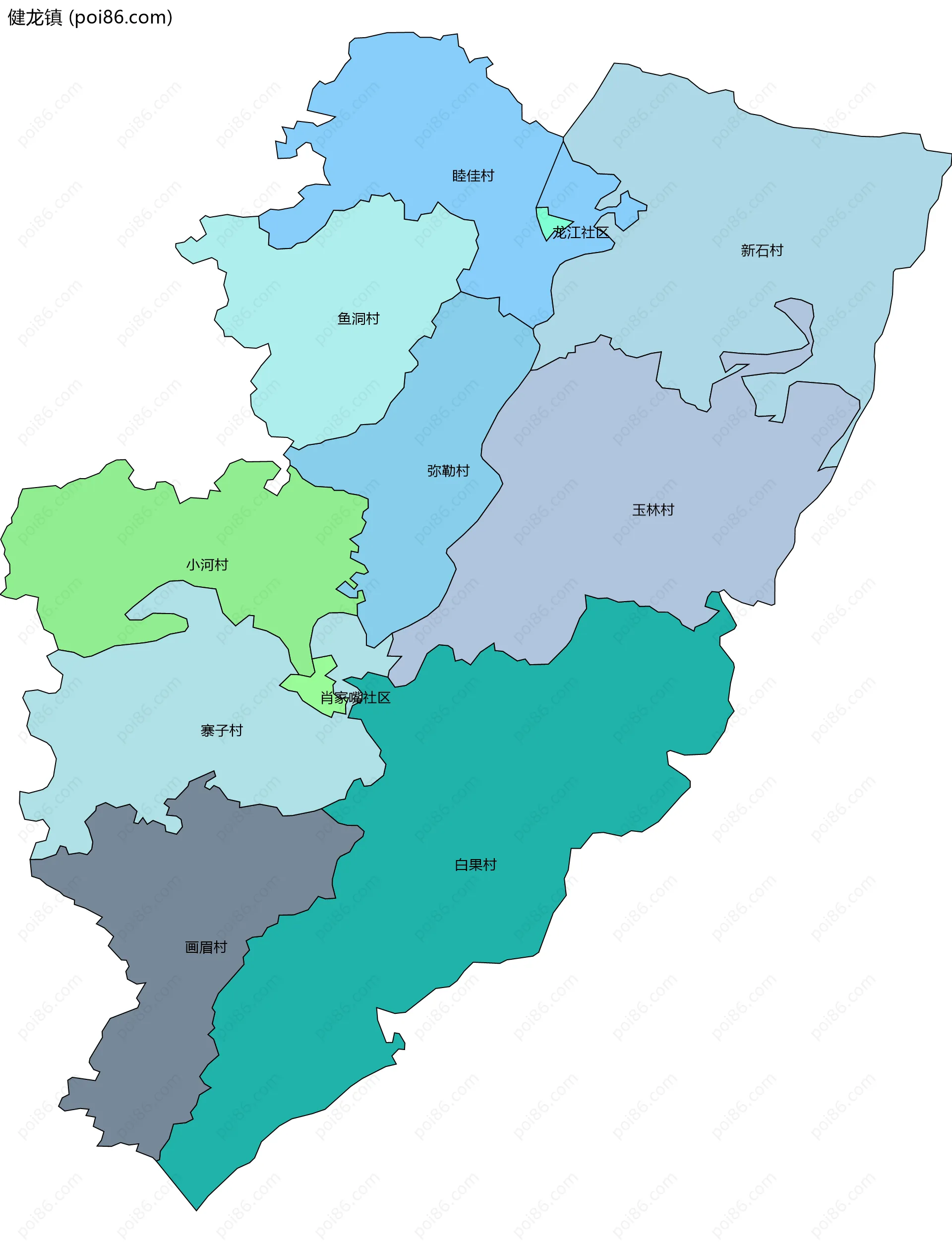 健龙镇边界地图(五级行政区划)