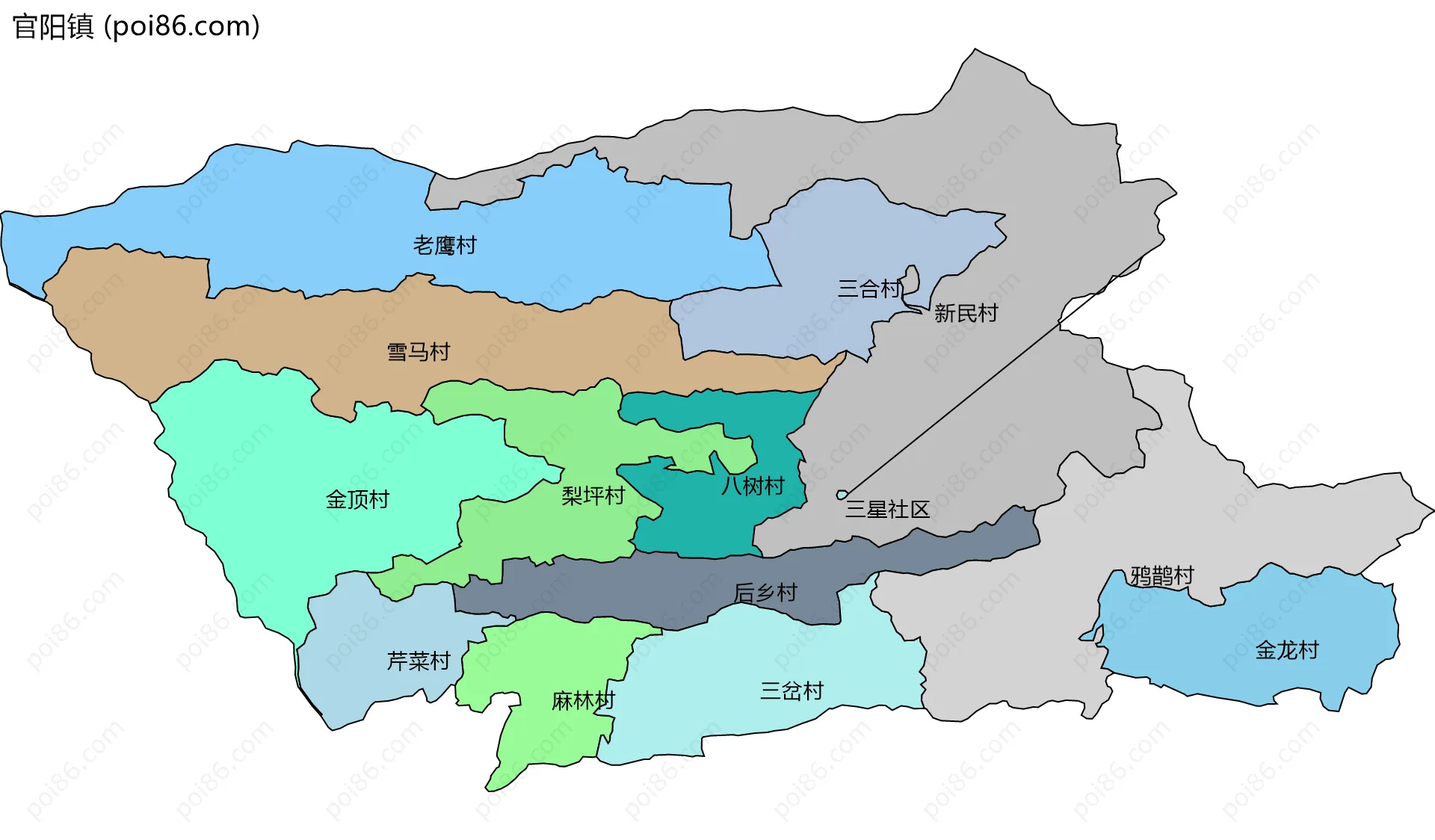 官阳镇边界地图(五级行政区划)
