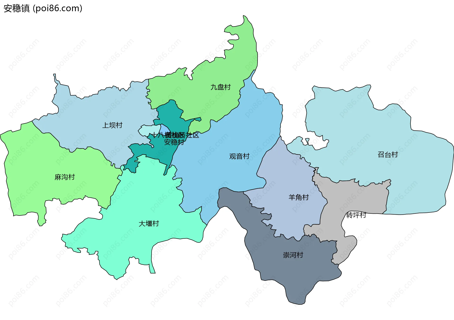安稳镇边界地图(五级行政区划)