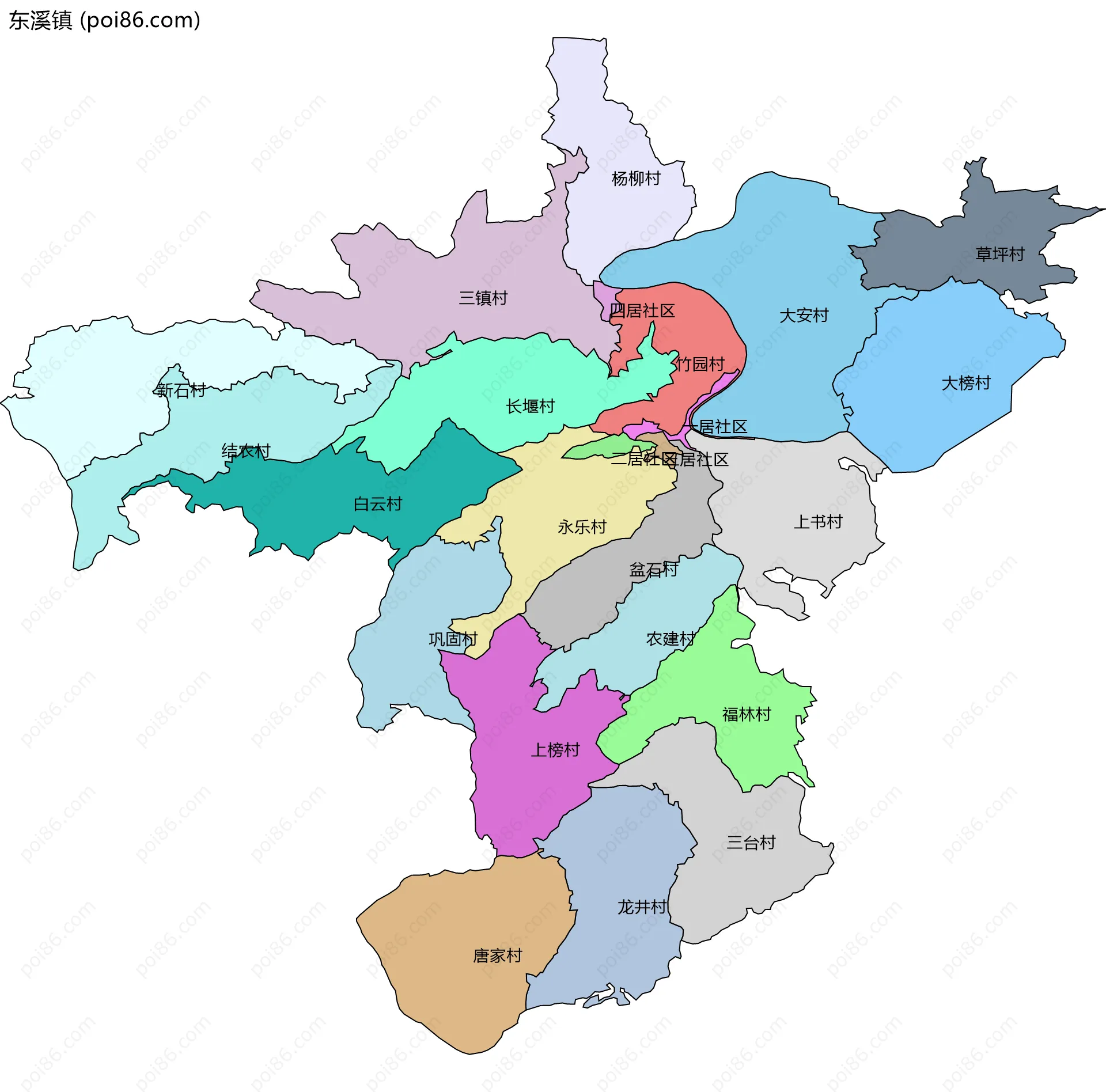 东溪镇边界地图(五级行政区划)