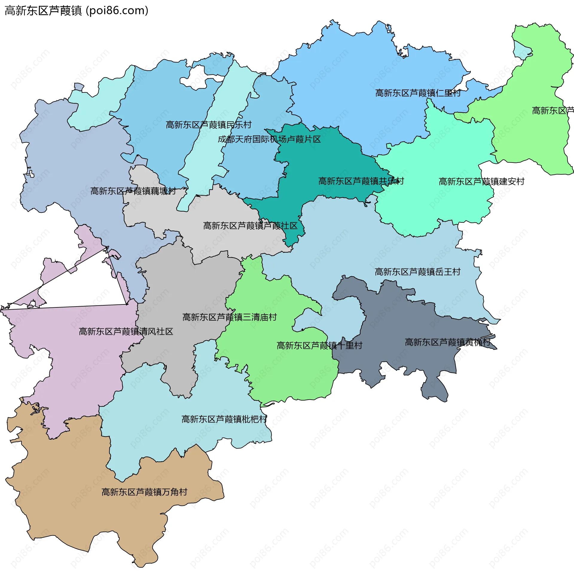 高新东区芦葭镇边界地图(五级行政区划)