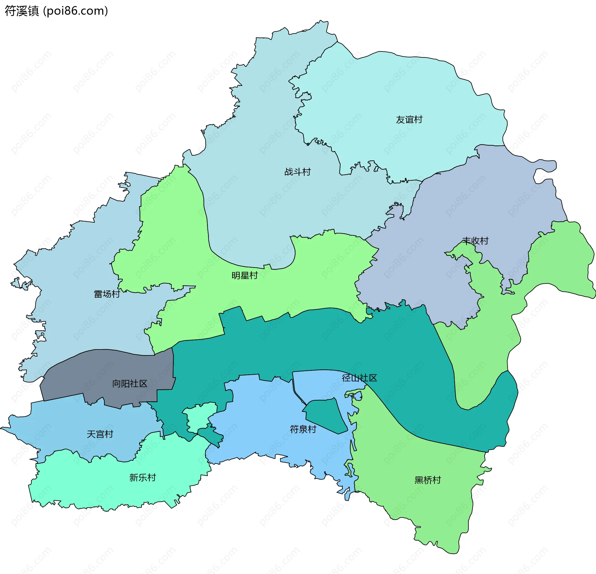 符溪镇边界地图(五级行政区划)