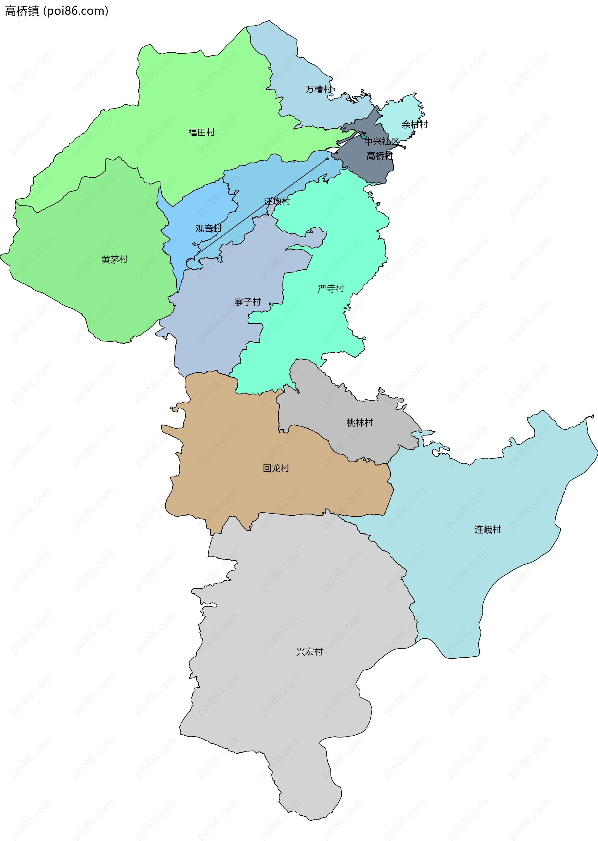 高桥镇边界地图(五级行政区划)