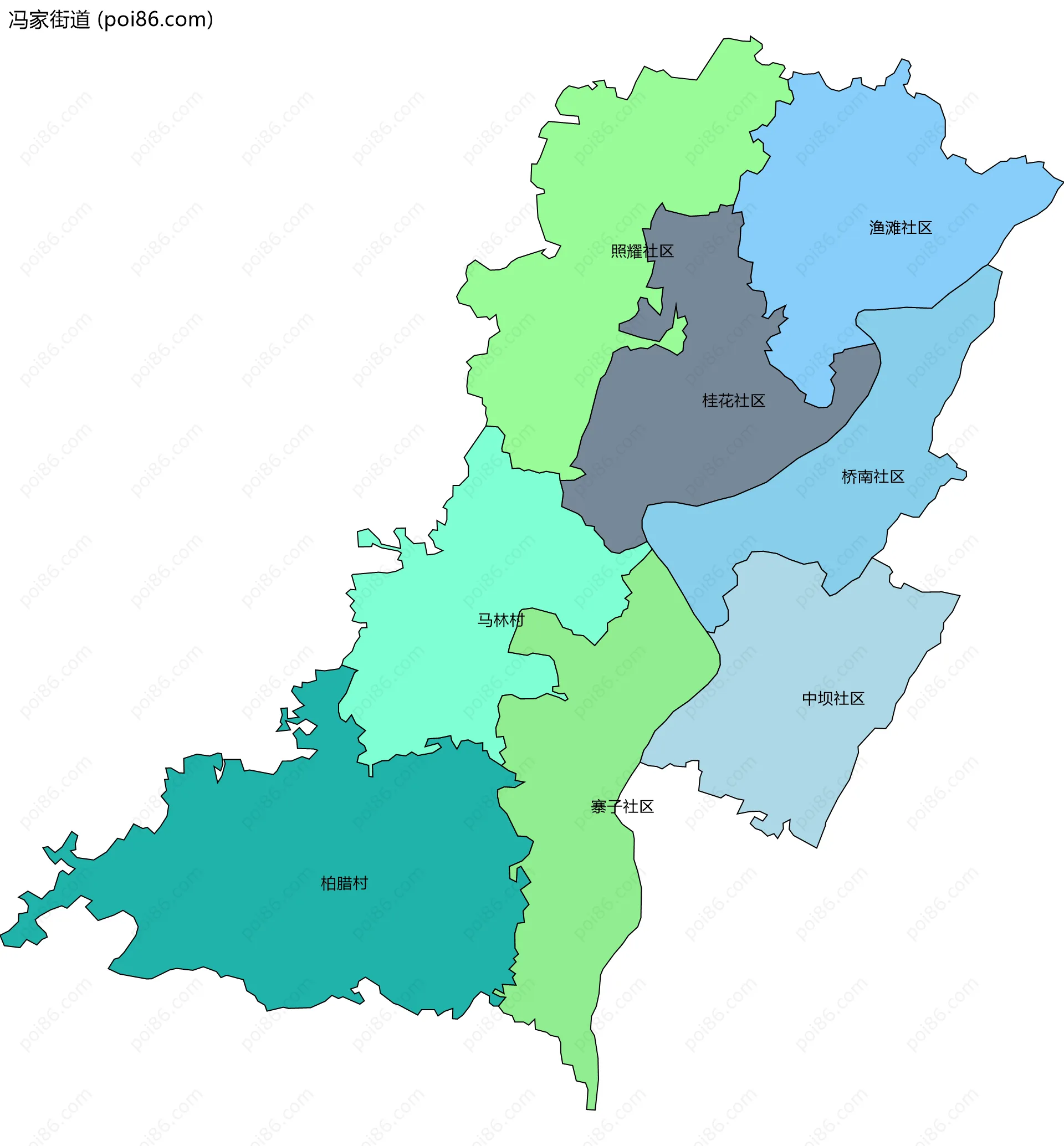 冯家街道边界地图(五级行政区划)