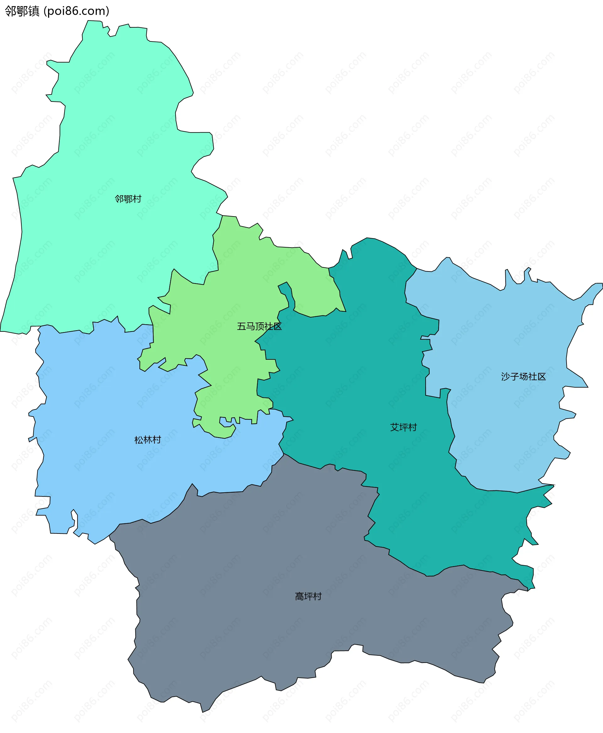 邻鄂镇边界地图(五级行政区划)