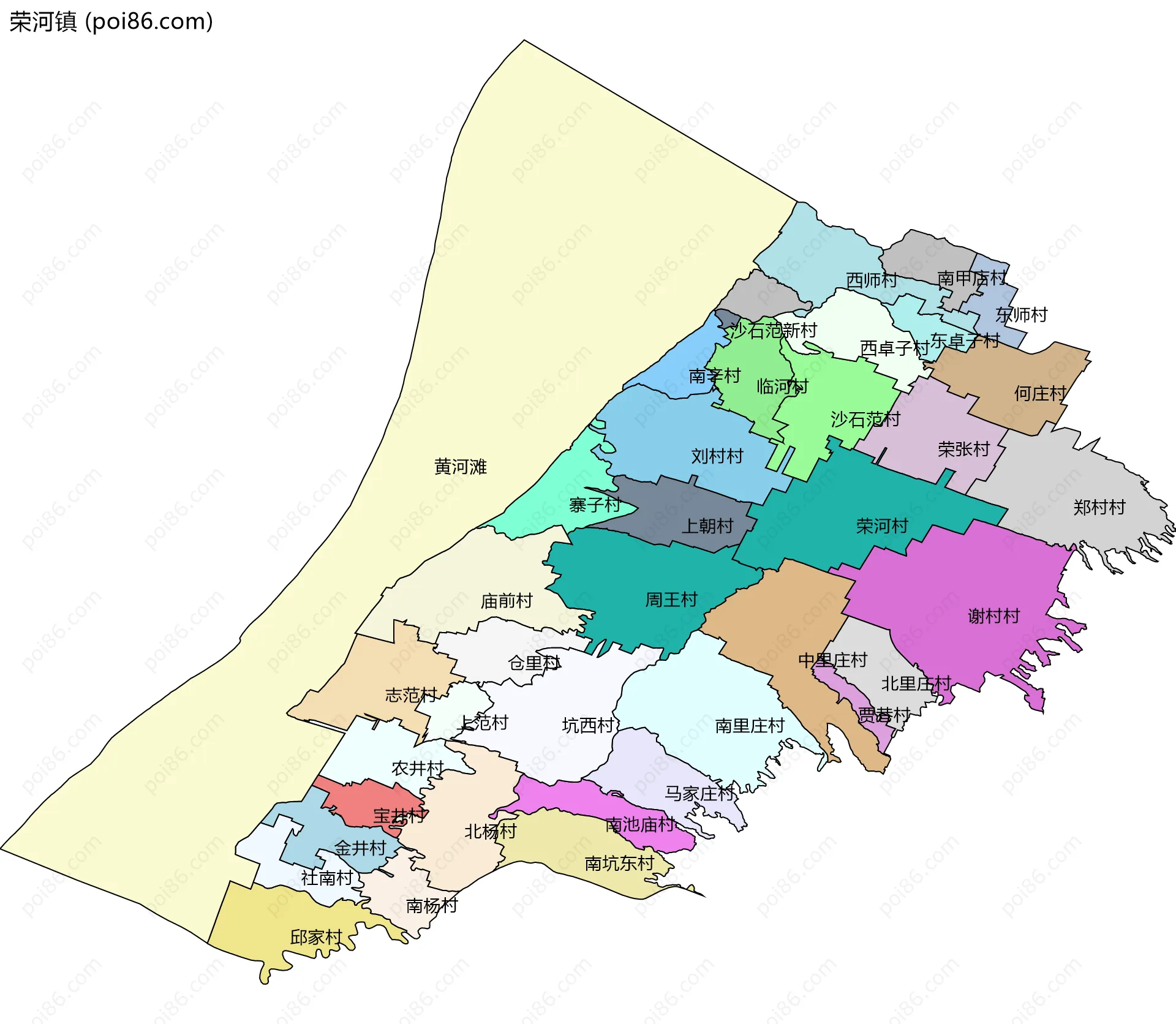 荣河镇边界地图(五级行政区划)