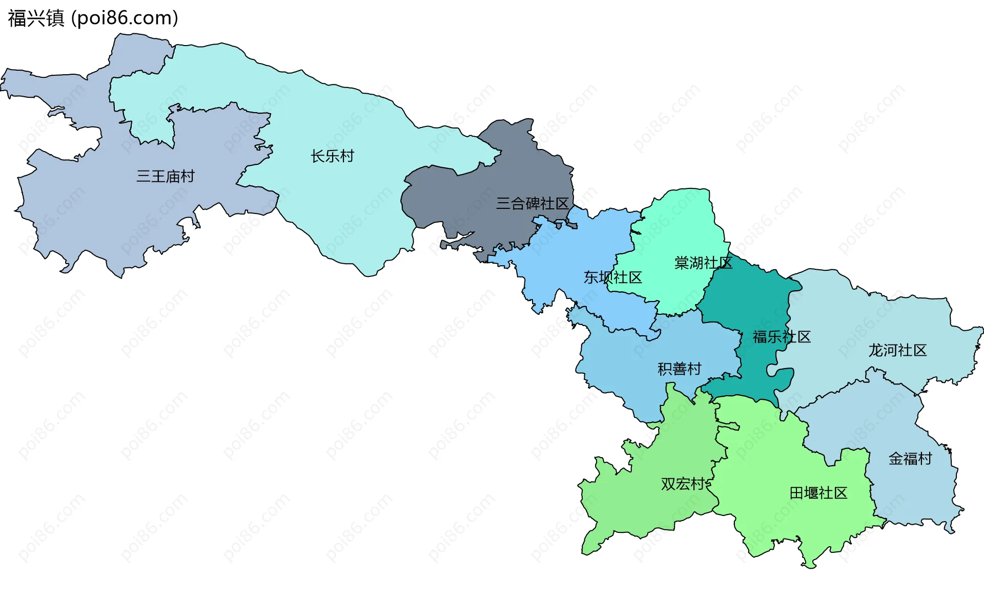 福兴镇边界地图(五级行政区划)