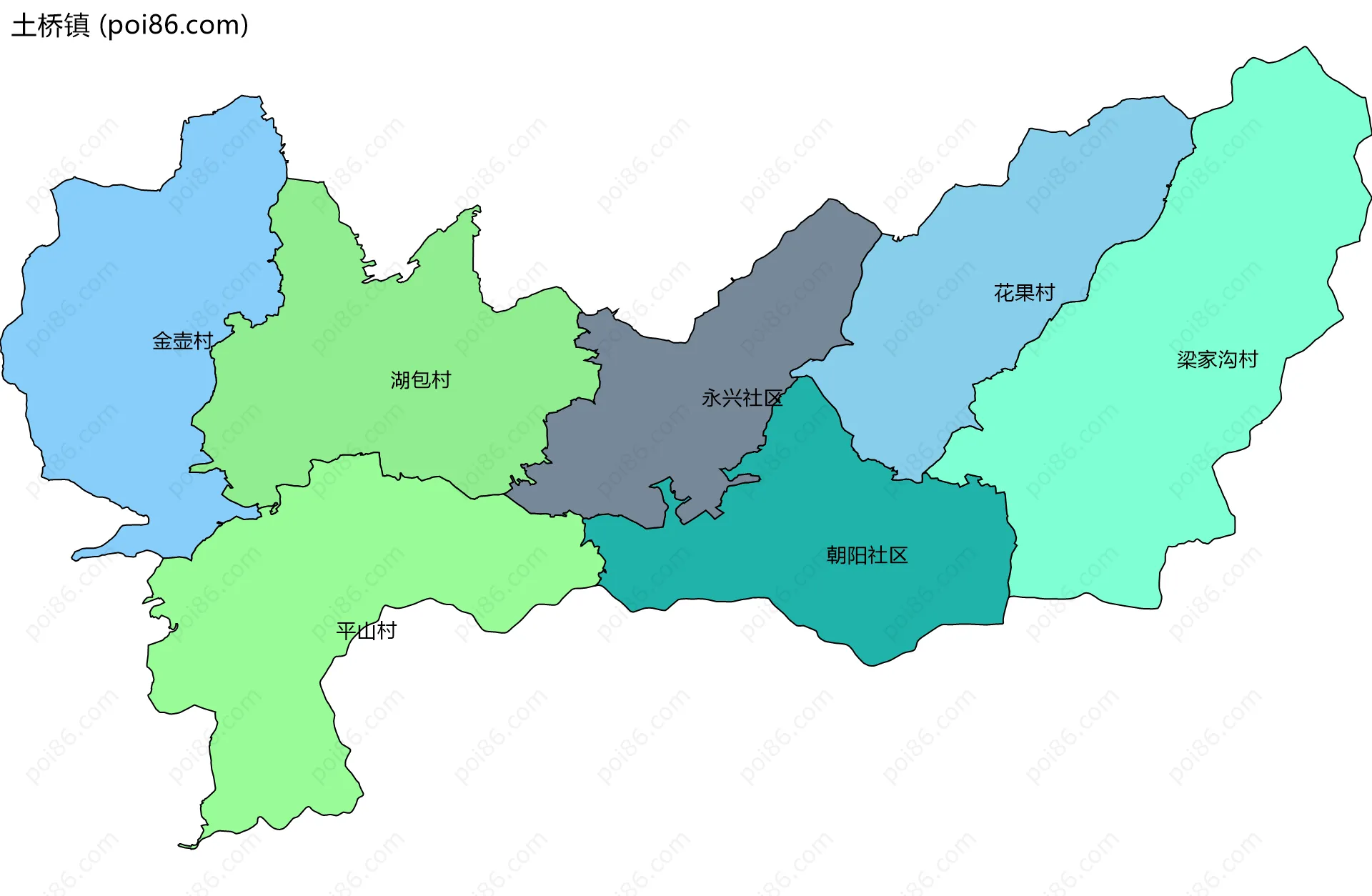 土桥镇边界地图(五级行政区划)