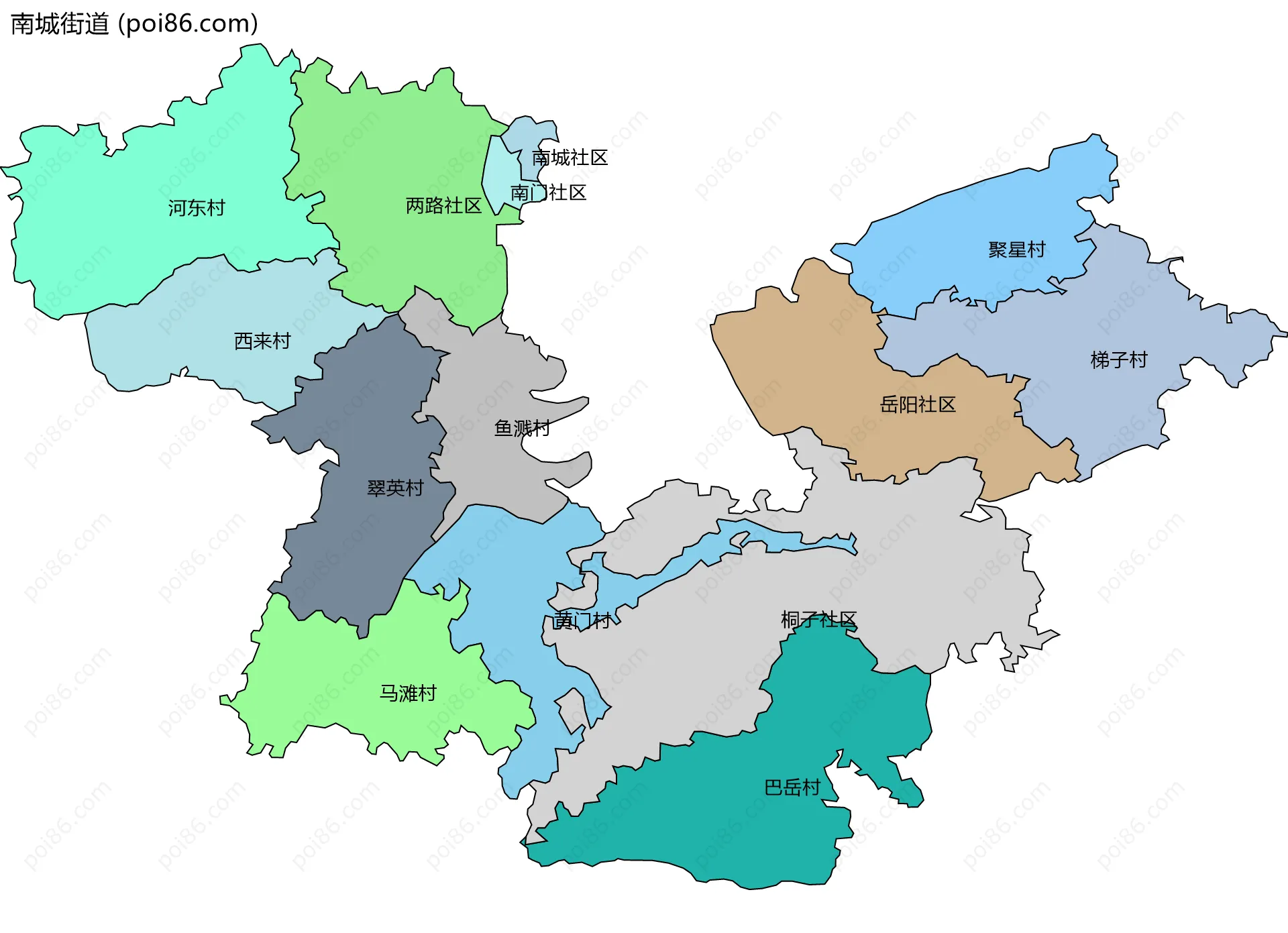 南城街道边界地图(五级行政区划)