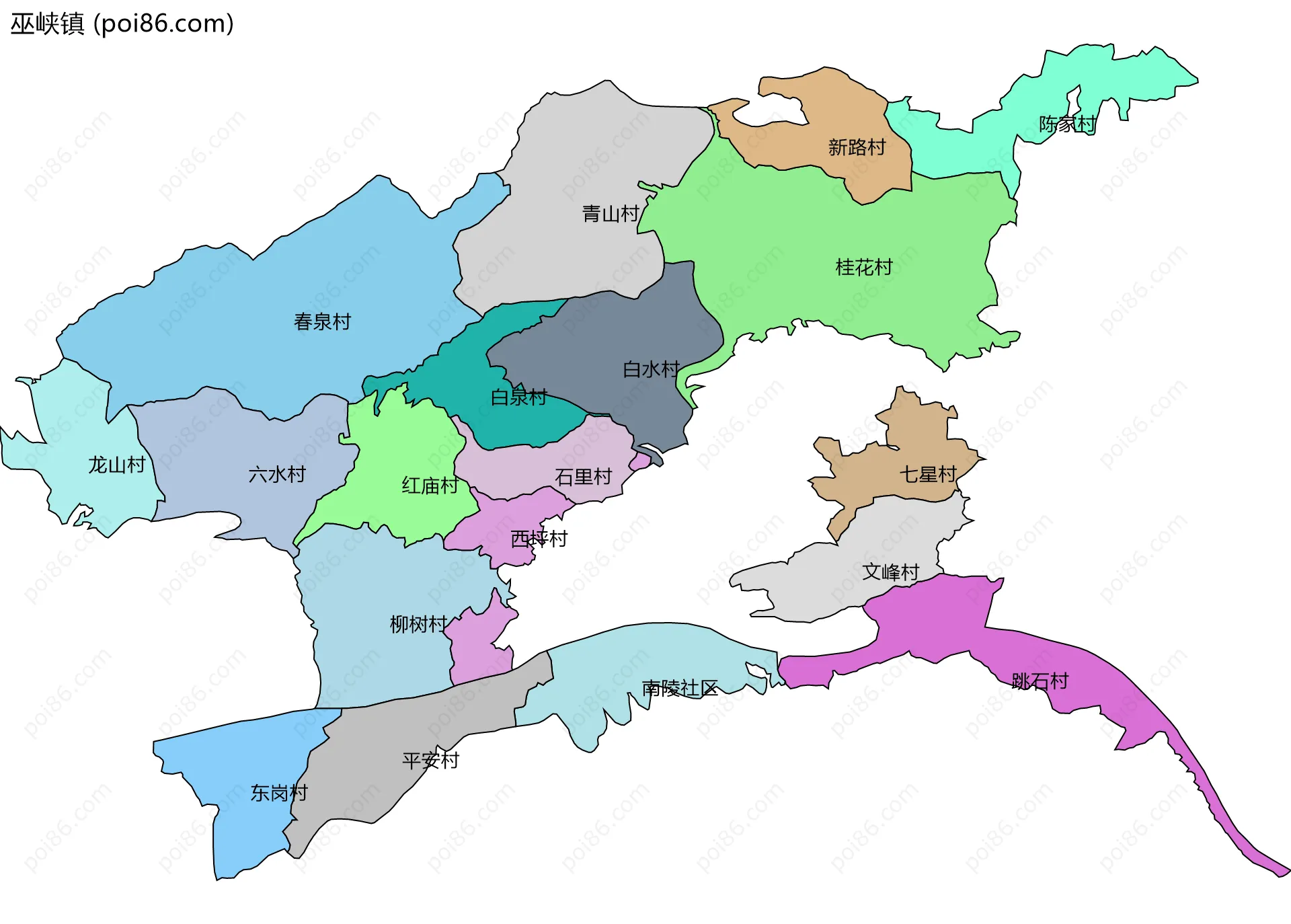 巫峡镇边界地图(五级行政区划)